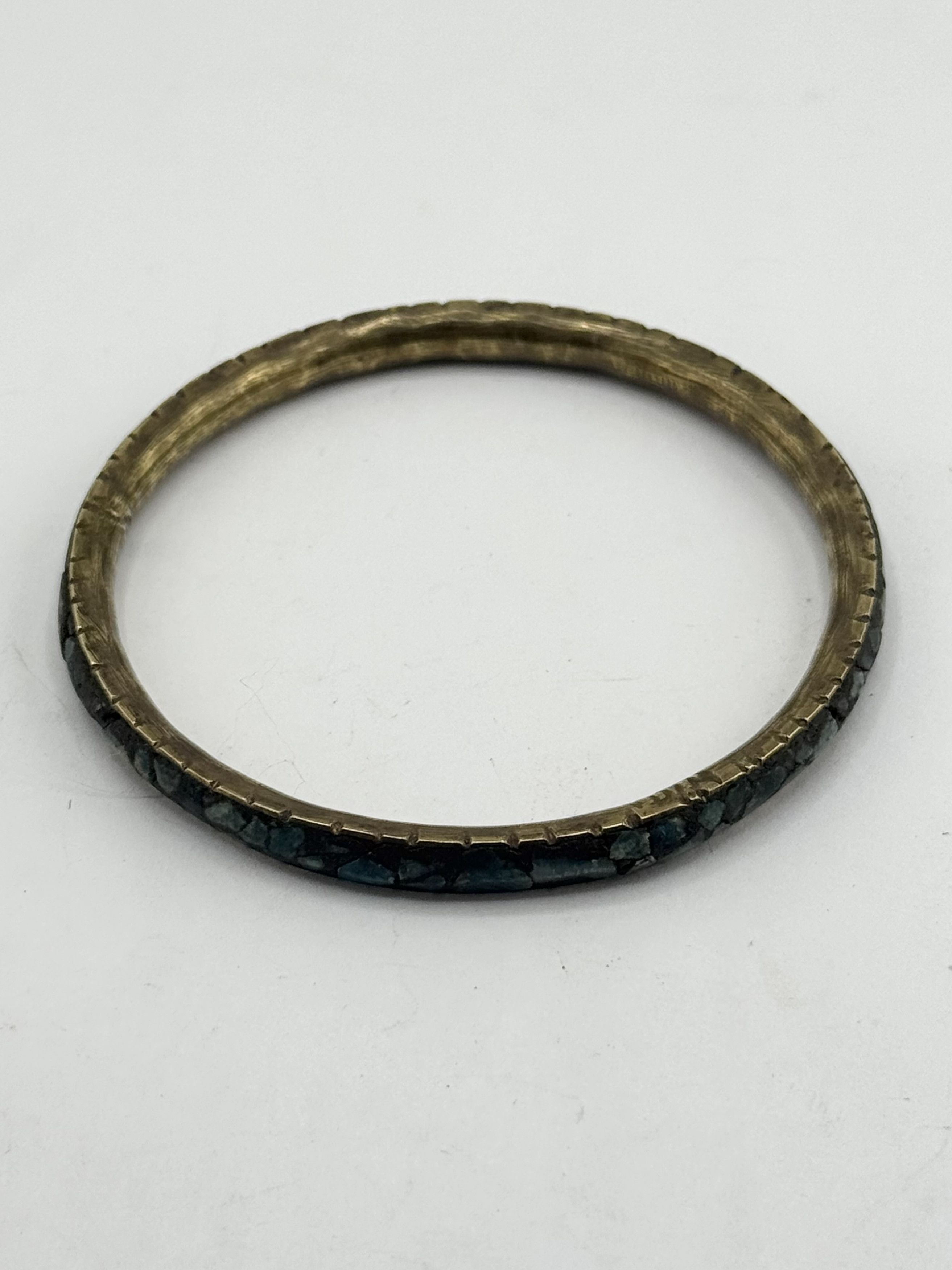 Vintage Vintage turquoise stone inlay bangle bracelet Size ONE SIZE - 2 Thumbnail