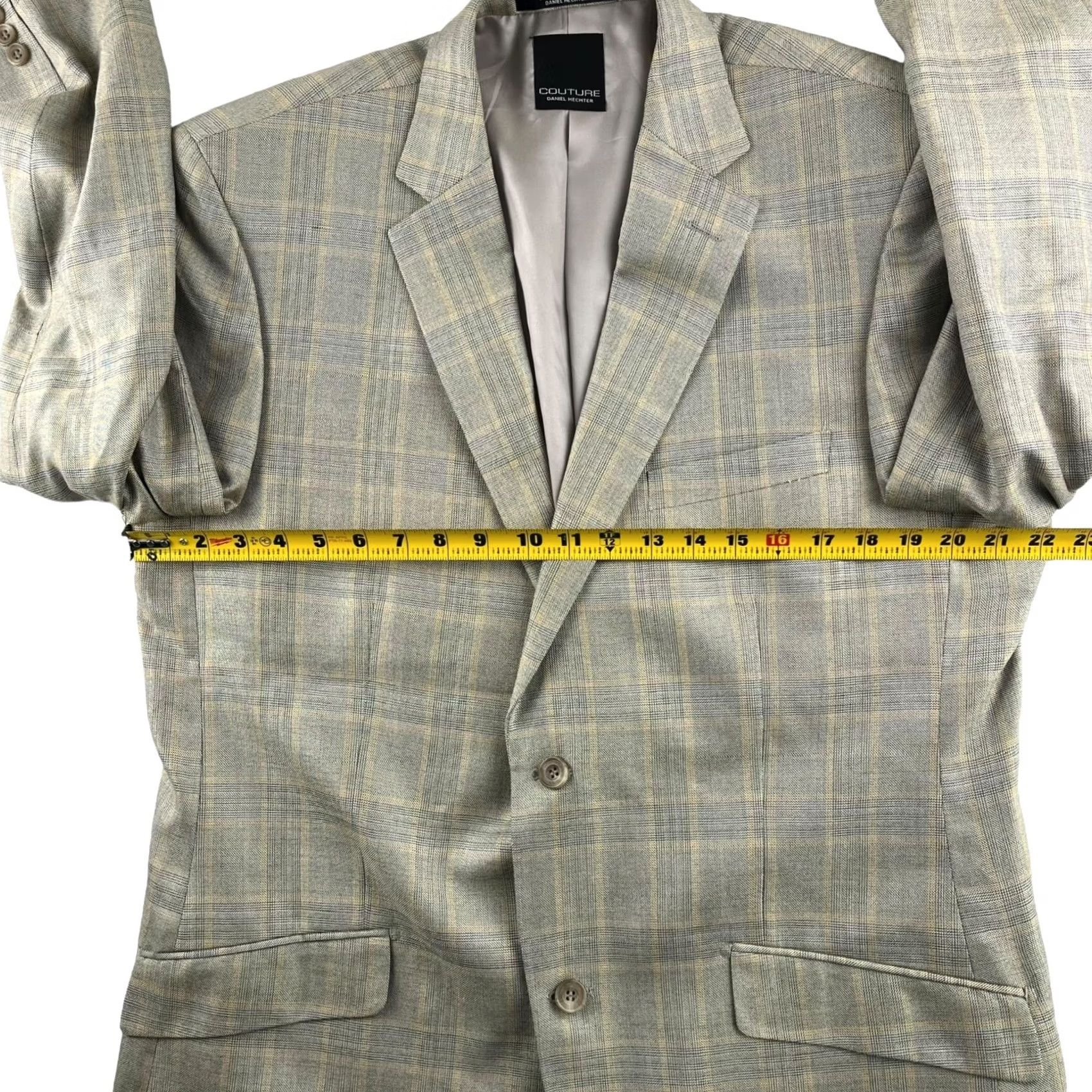 Vintage Daniel Hechter Beige Windowpane Plaid Blazer 44 Long Mens Size 44R - 7 Thumbnail