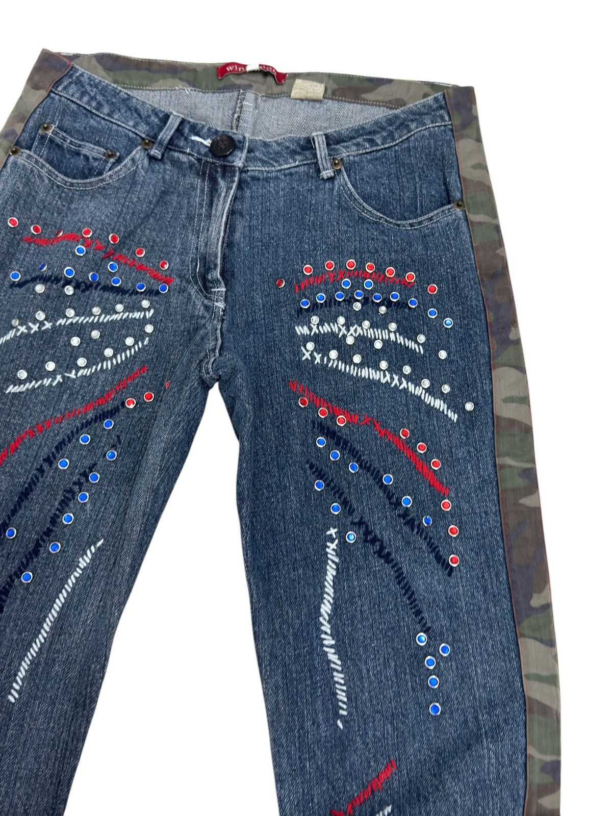 If Six Was Nine FLARED WINK WINK COLOURFUL STUDDED CAMO STRIPED JEANS Size US 28 / EU 44 - 5 Thumbnail