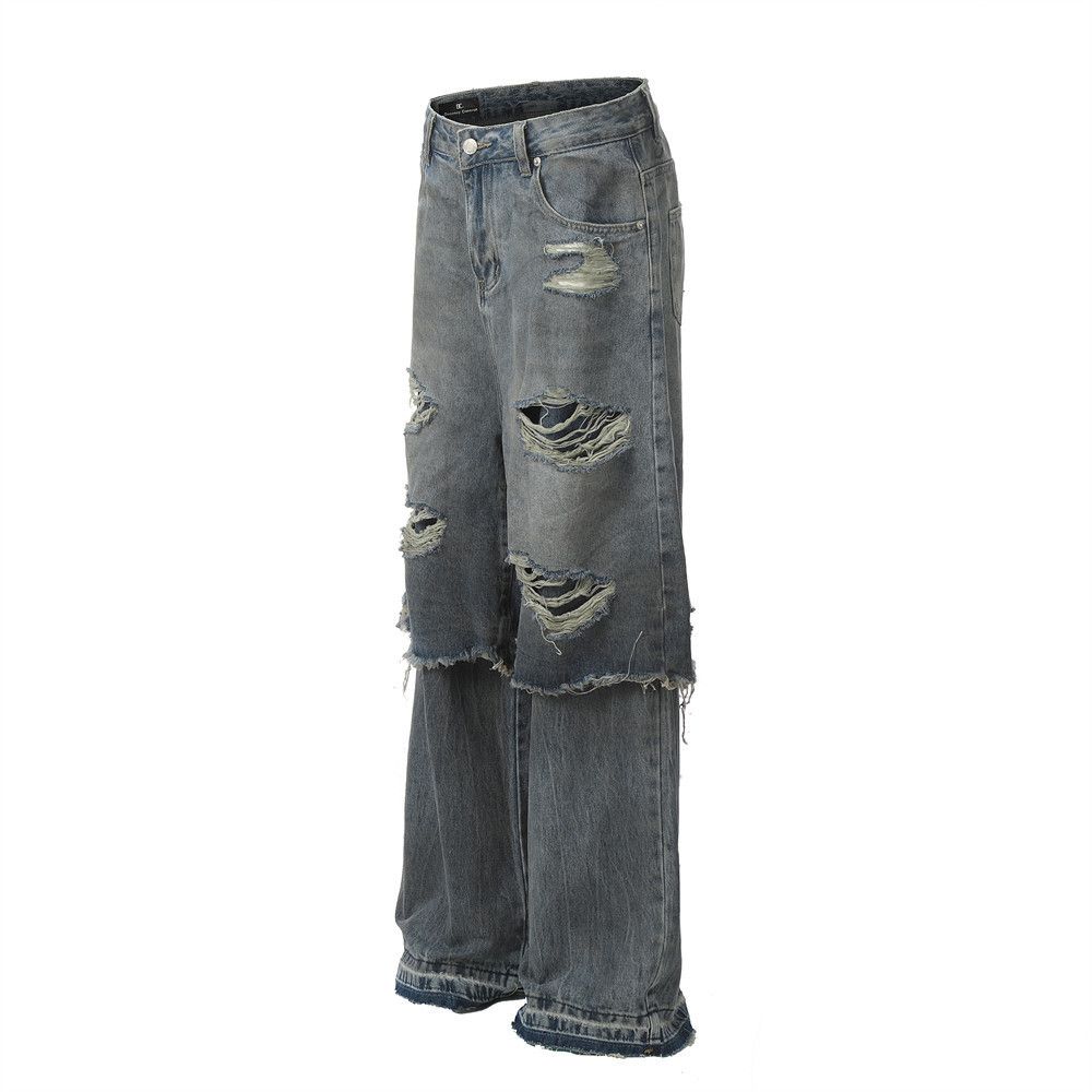 Japanese Brand × Jean Men's washed distressed heavy ripped fake two-piece jeans Size US 32 / EU 48 - 2 Thumbnail