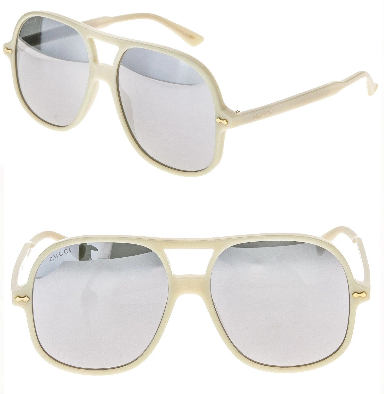 Gucci GUCCI GG0706S 0706 Ivory Mirrored Oversized Sunglasses 003 Size ONE SIZE - 1 Thumbnail