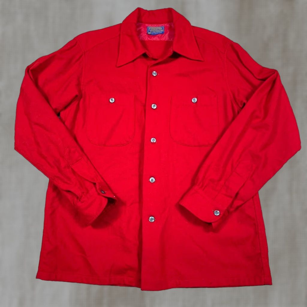 Pendleton VINTAGE Pendleton Shirt Men M Red Wool Button-Up Collared - 70s 80s Camp Shirt, Solid, 80s, Modern, Classic, Preppy Size US M / EU 48-50 / 2 - 1 Thumbnail