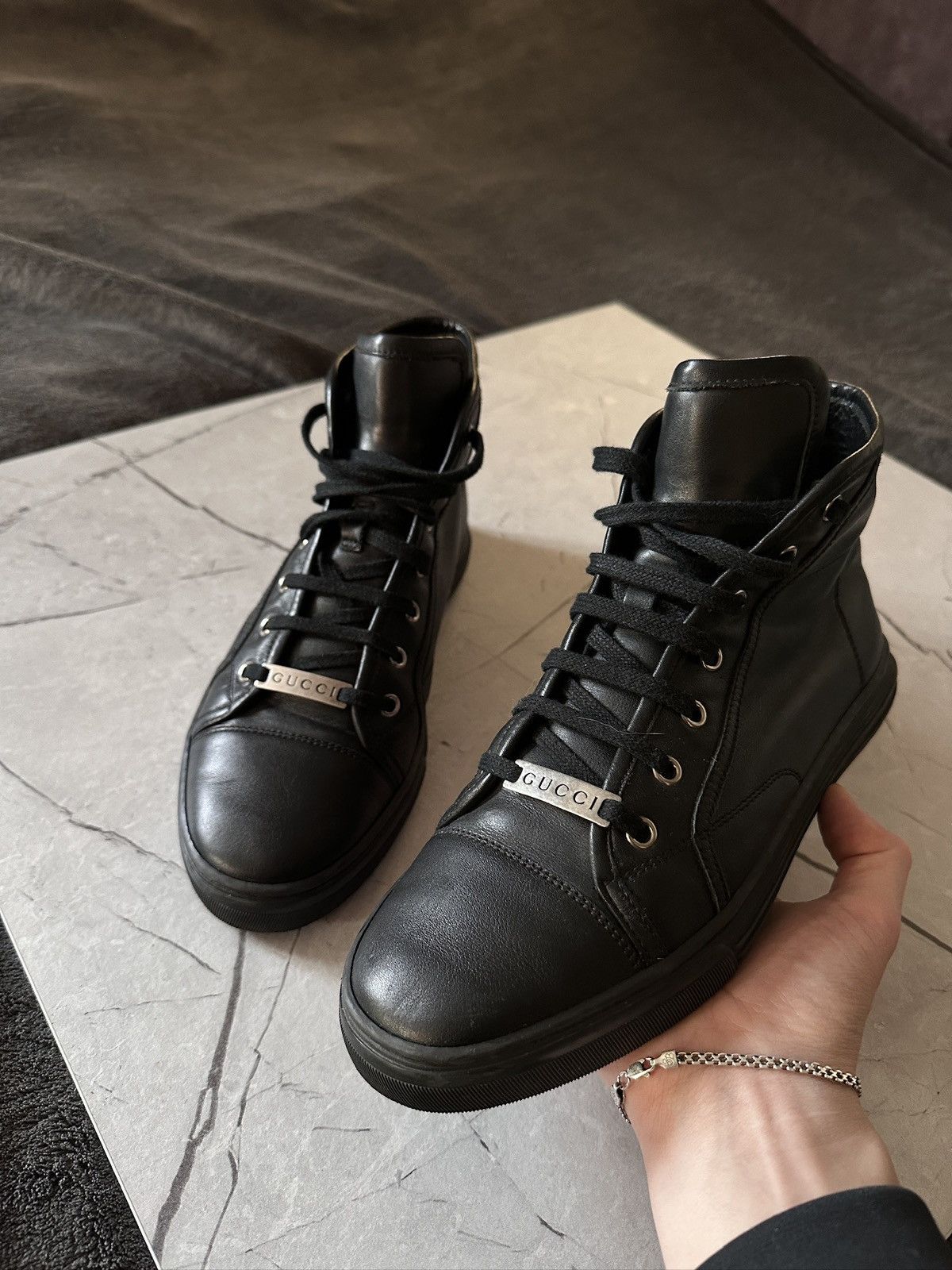Gucci Gucci Men’s Black Leather Sneakers 423299 - Size 38 EU Rare Size US 6 / EU 39 - 3 Thumbnail