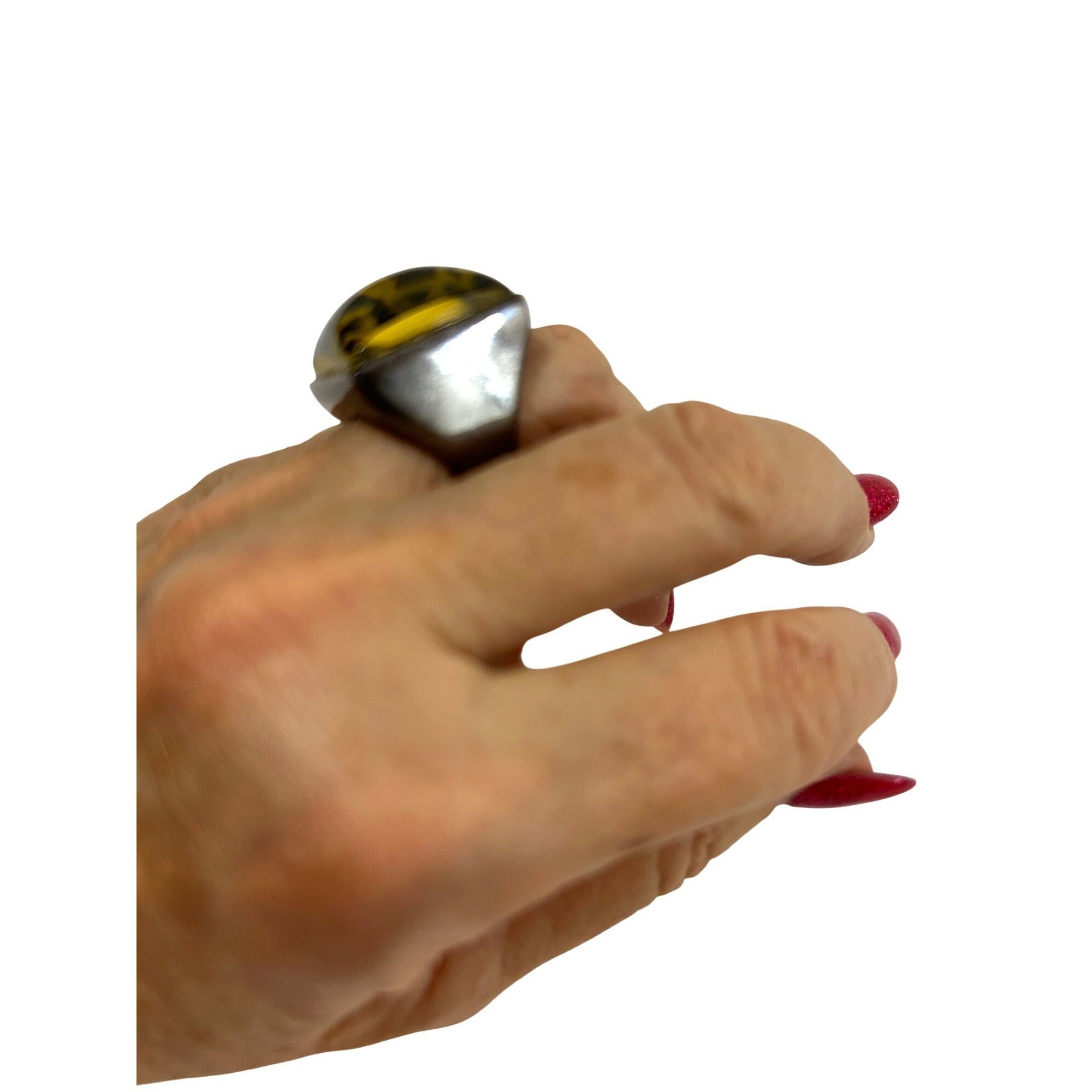 Other Women’s Vintage Fashion Ring Yellow Cheetah 5 Square Lucite Size ONE SIZE - 10 Thumbnail