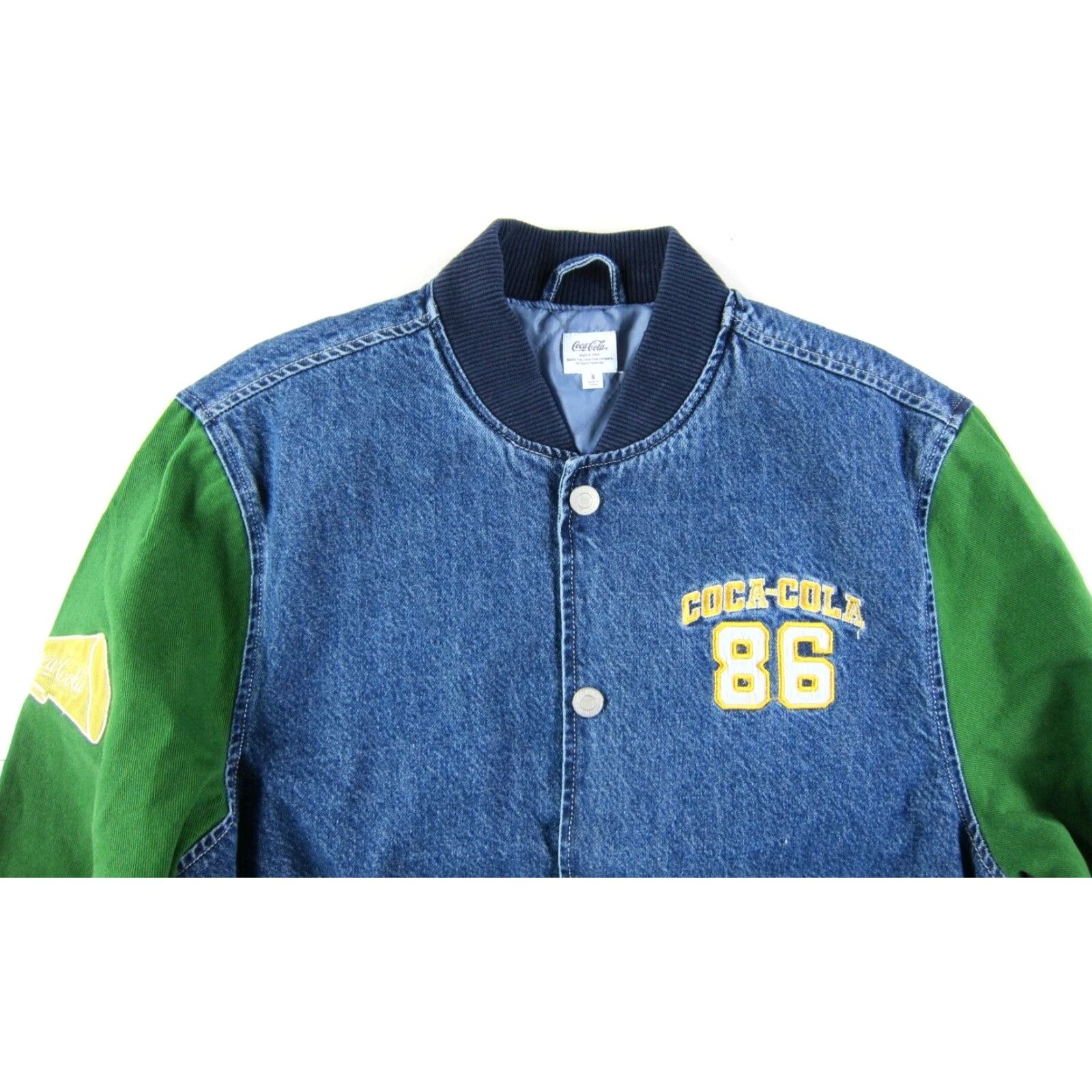 Vintage Coca-Cola Green Blue Denim Embroidered 1986 Varsity Jean Jacket Women Small Size 28" / US 6 / IT 42 - 5 Thumbnail
