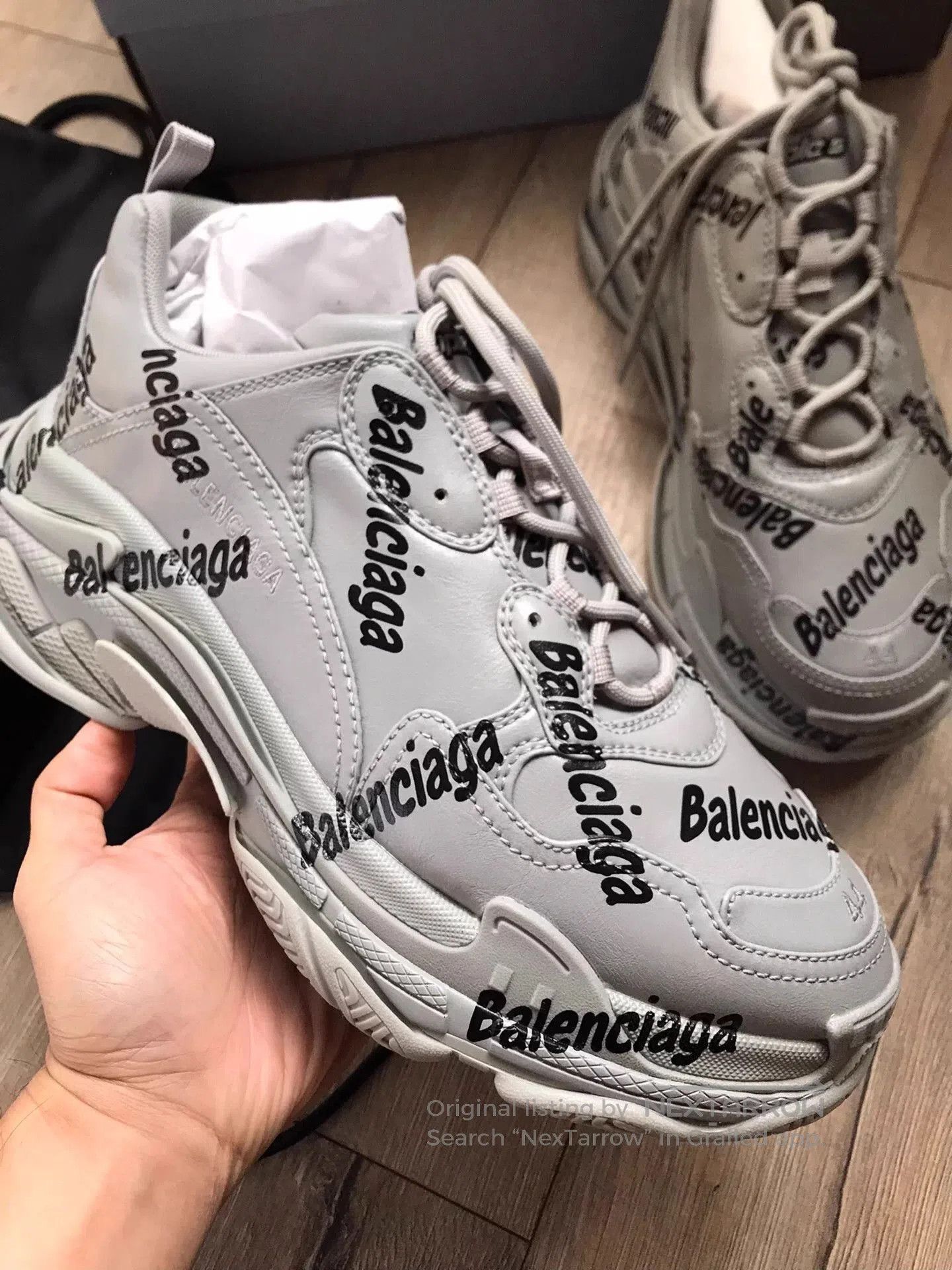 Balenciaga Gray High-Top Sneakers with Logo Print, Size 11. Size US 11 / EU 44 - 2 Thumbnail