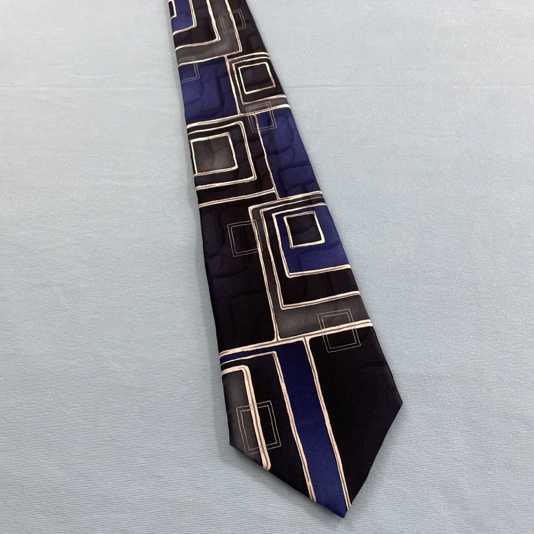 Arrow VINTAGE Arrow Blue Silk Tie Geometric Abstract Retro Mobster 90s Western 58 One Size Men Size ONE SIZE - 2 Thumbnail