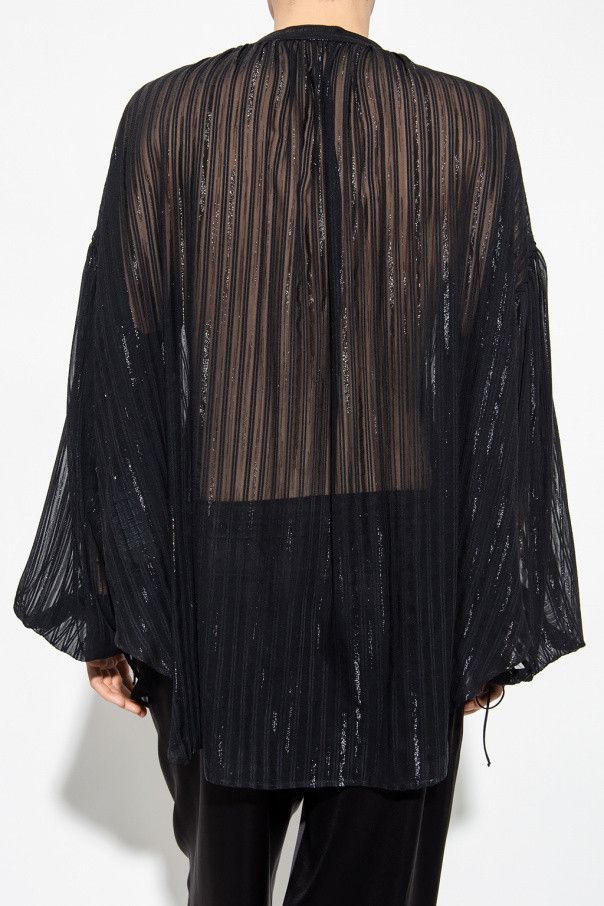 Saint Laurent Paris o1s1wg110824 Blouse in Striped Georgette in Black Size US L / EU 52-54 / 3 - 4 Thumbnail