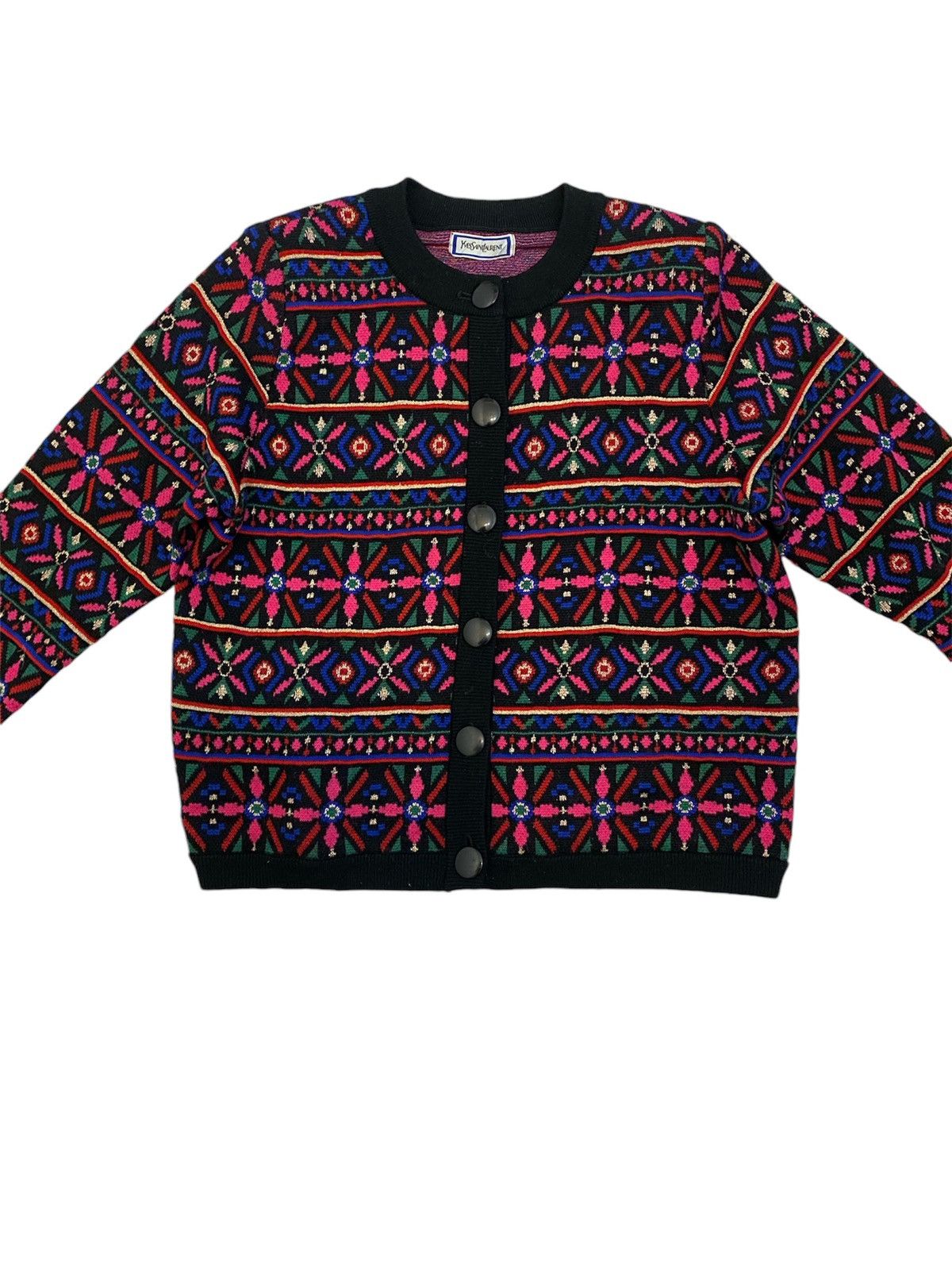 Saint Laurent Paris × Yves Saint Laurent 🔥Yves Saint Laurent Floral Knitwear Down Button Jacket Size US M / EU 48-50 / 2 - 3 Thumbnail