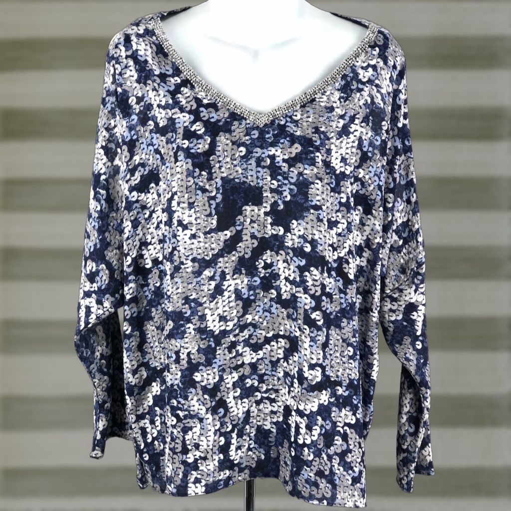 Juicy Couture Juicy Couture Blouse L Blue Geo Beaded V-Neck Cold Shoulder Back 90s Y2K Womens Size L / US 10 / IT 46 - 1 Thumbnail