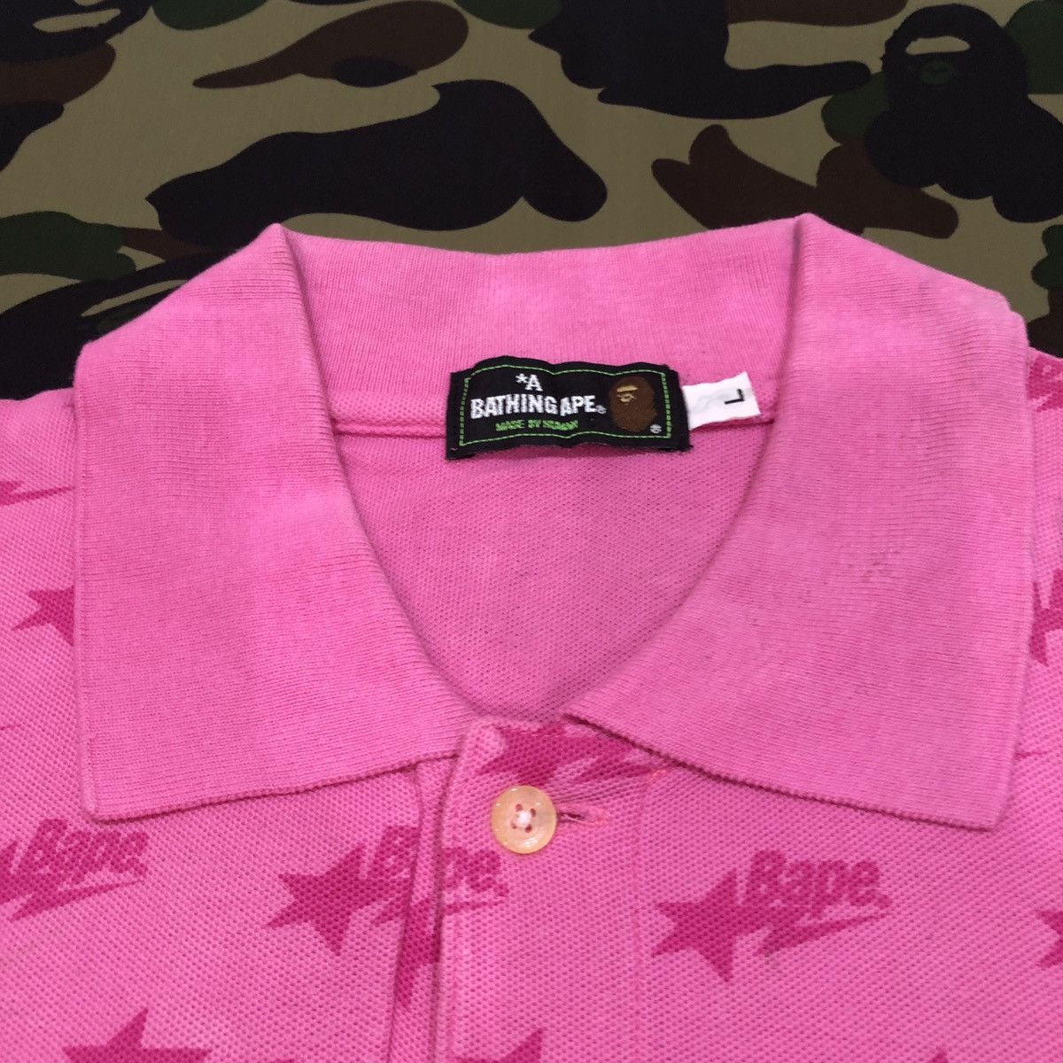 Bape Bape Sta Pattern Polo Shirts Size L Size US L / EU 52-54 / 3 - 15 Thumbnail