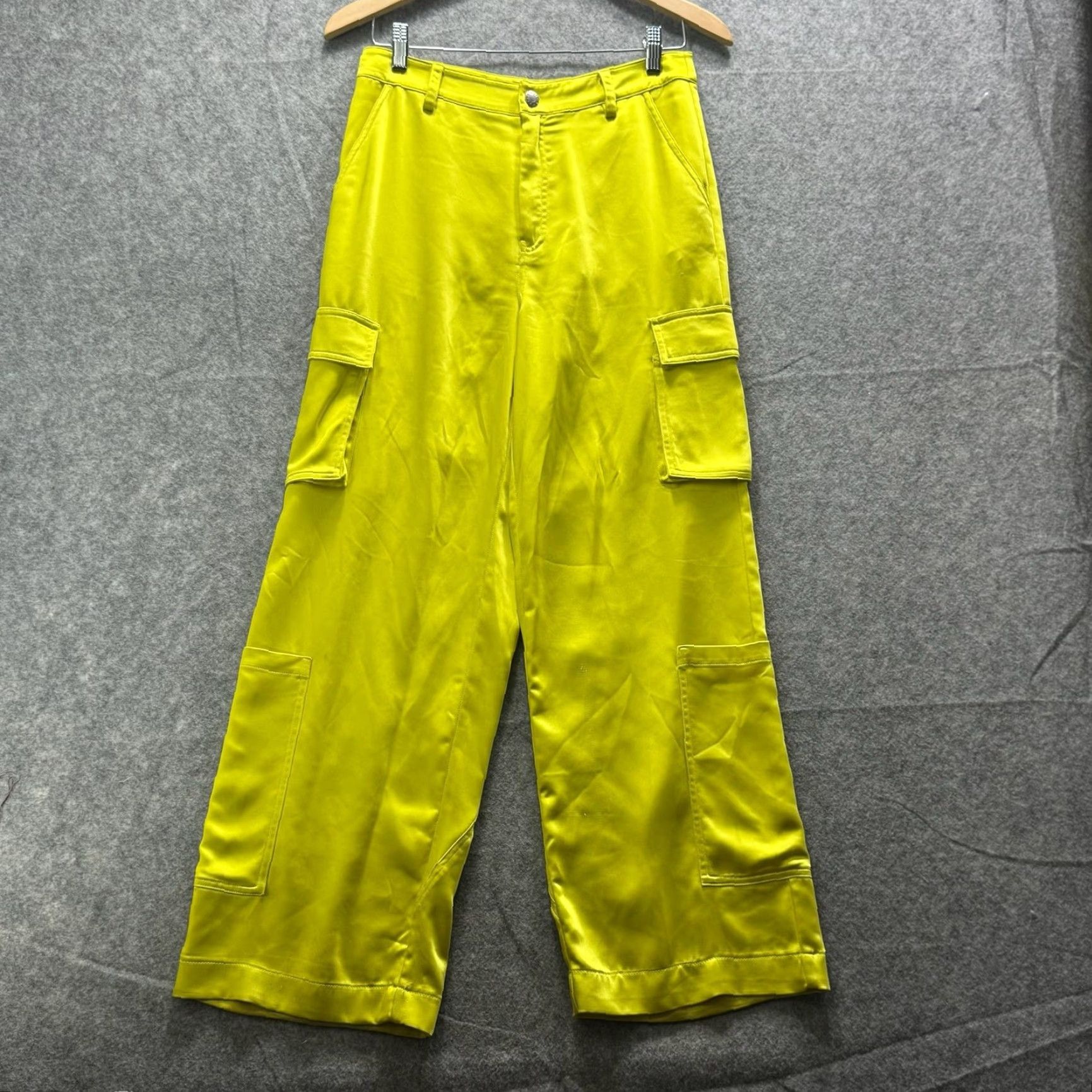 Simon Miller SIMON MILLER Pants Womens 2 Yellow Satin Cargo Wide-Leg Relaxed Pockets Cropped Size 26" / US 2 / IT 38 - 2 Thumbnail
