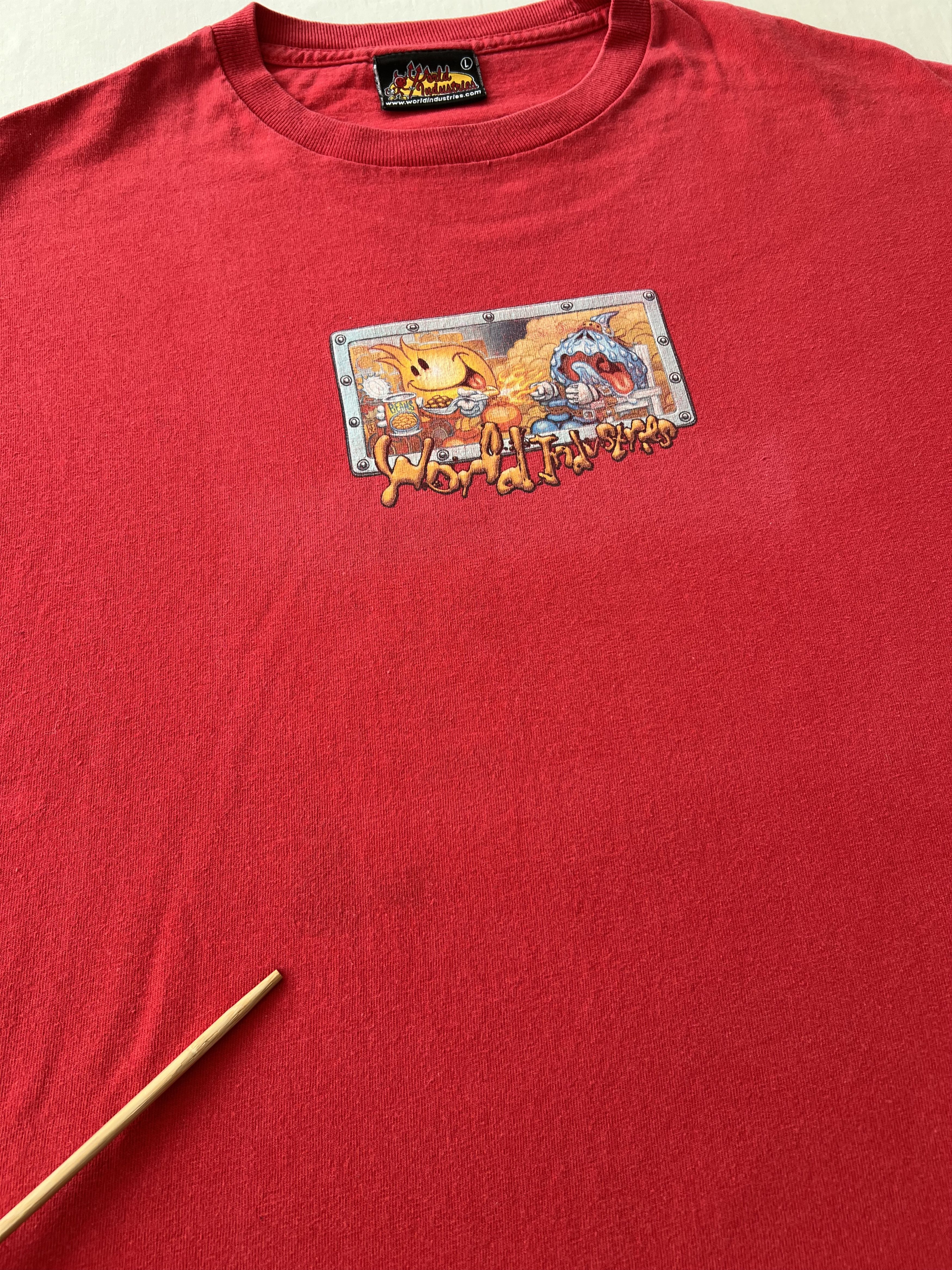 World Industries Vintage 90s World Industries Skateboards Funny Red T-shirt Size US L / EU 52-54 / 3 - 7 Thumbnail