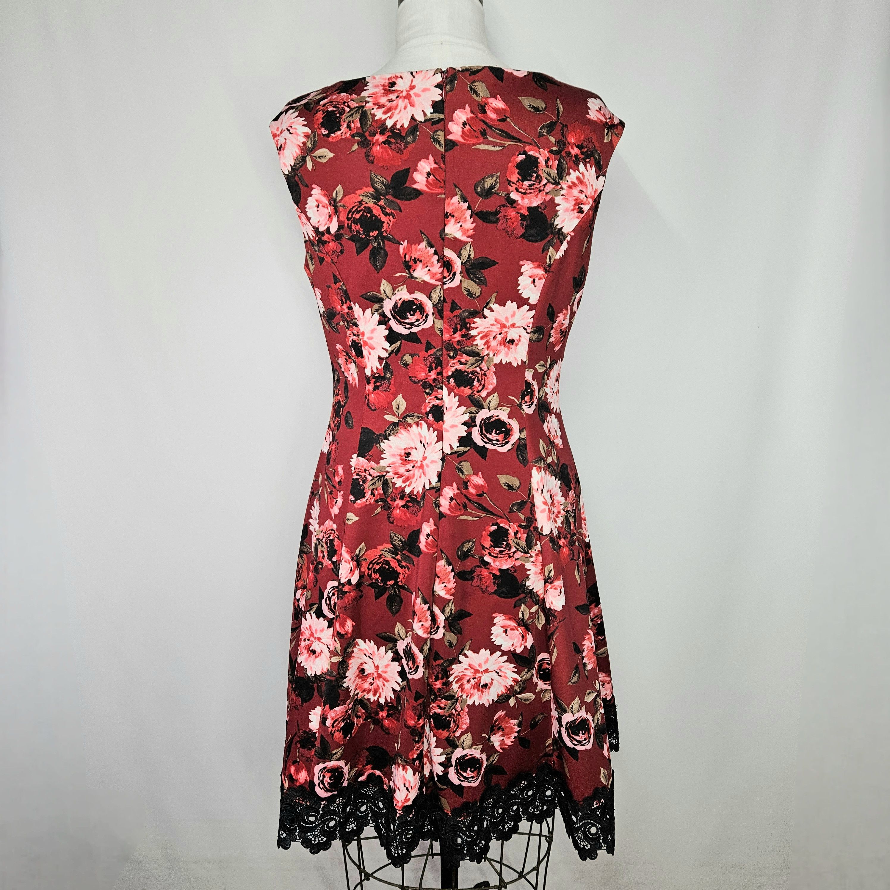 Other Roz & Ali Size 12 Dress Fit Flare Burgundy Floral Black Size L / US 10 / IT 46 - 4 Thumbnail