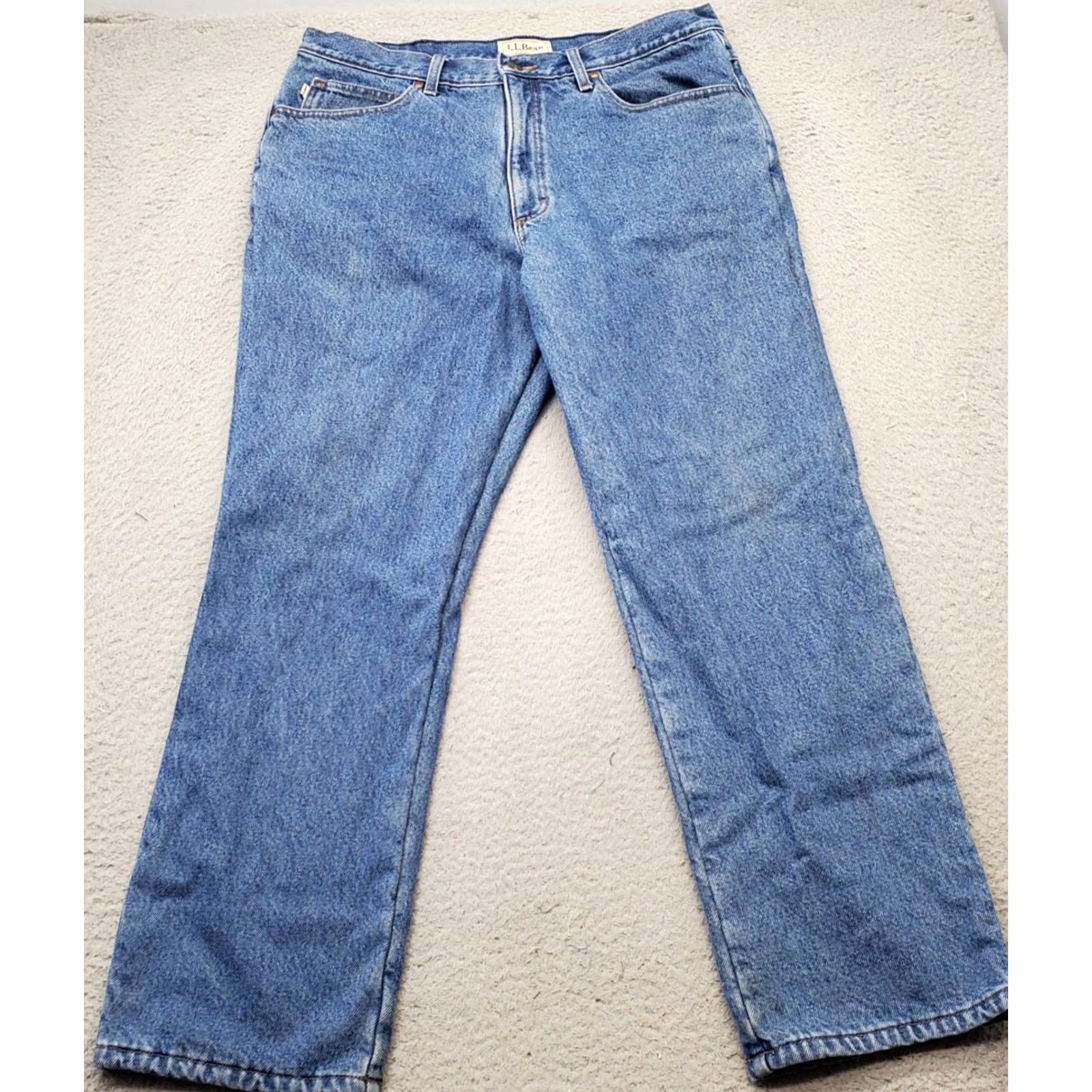 Vintage L.L. Bean Jeans Mens 36x30 Blue Flannel Lined Classic Fit Low Waist Straight Leg Jeans Mens Size 36 Blue 5-Pocket Design Straight - Pre-owned Mens Size US 36 / EU 52 - 2 Thumbnail