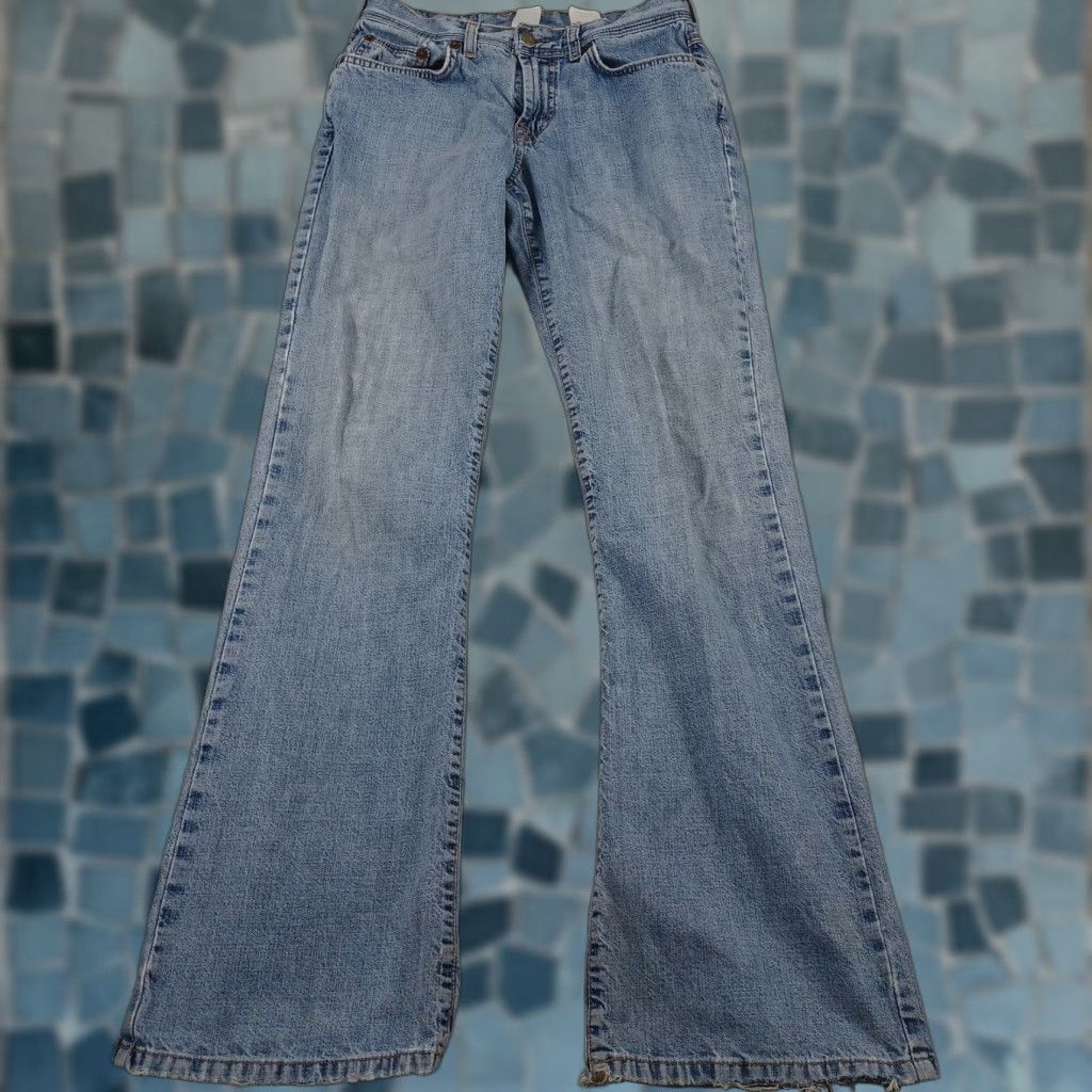 Lucky Brand Jeans Womens 4 Blue Denim Flared Distressed Regular Fit