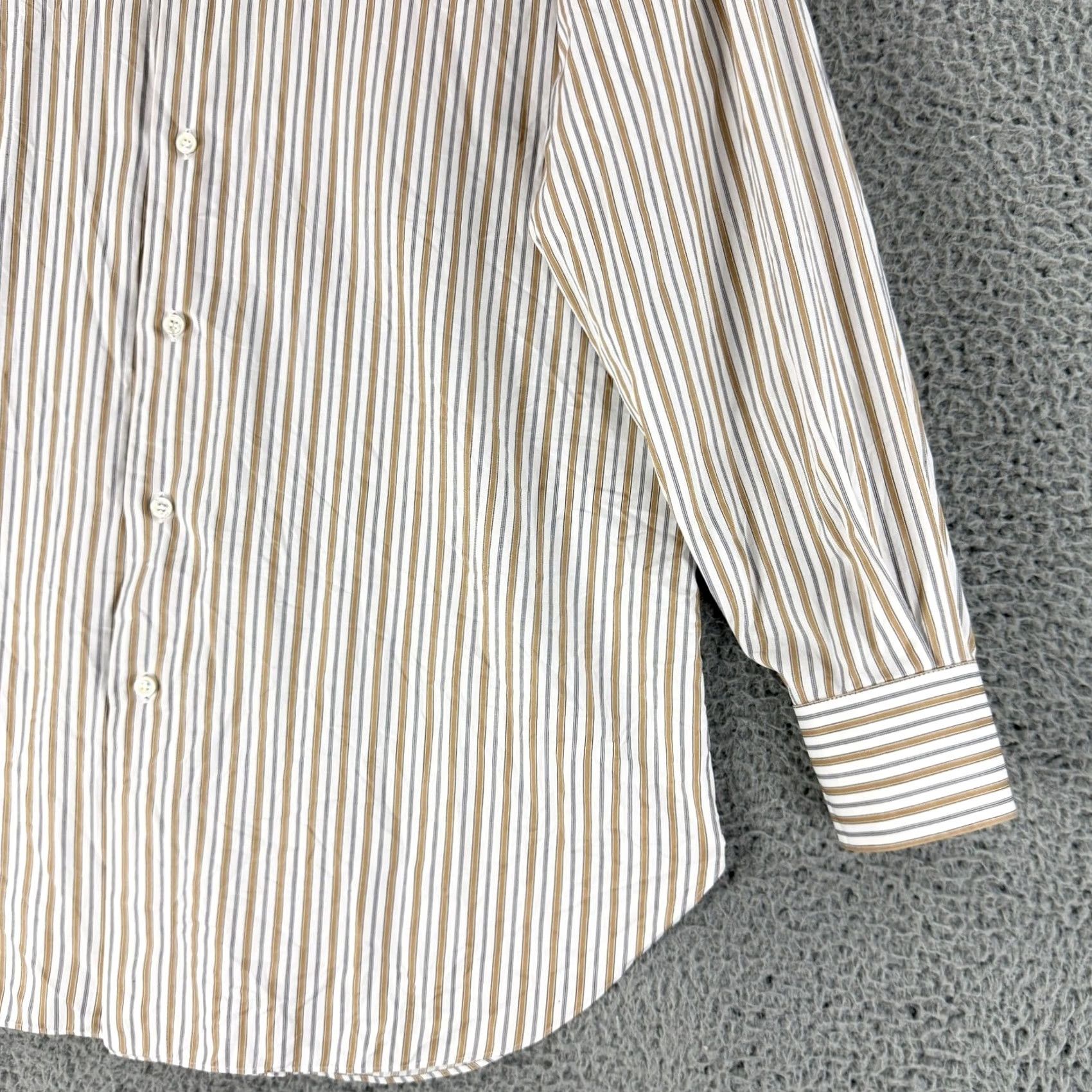 Brioni Brioni Button-Up Shirt Mens XL Tan White Striped Long Sleeve Italy Luxury Business Casual Formal Workwear Size US L / EU 52-54 / 3 - 3 Thumbnail