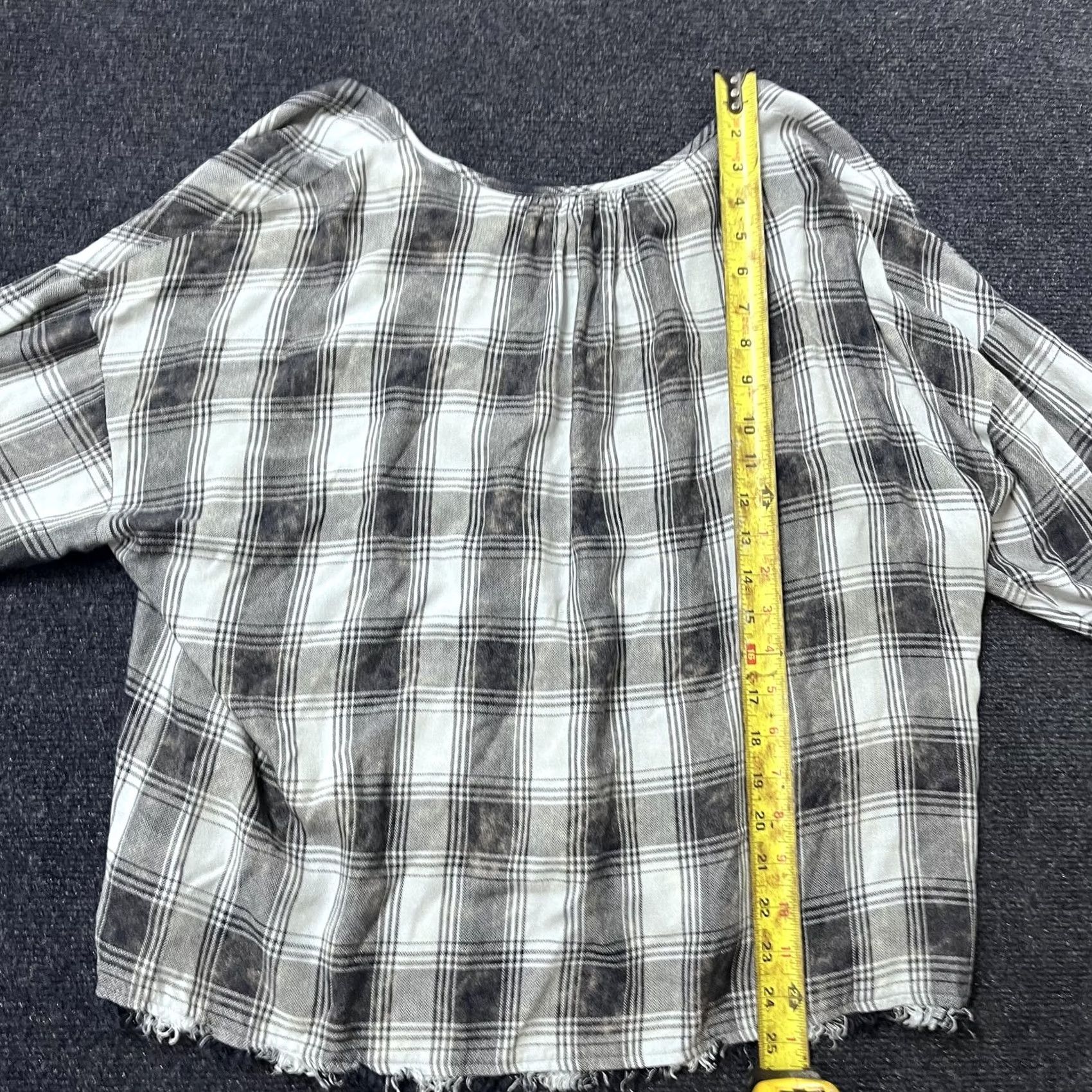 Vintage Cloth & Stone Shirt Womens M Gray Plaid Neck Tie Long Sleeve Frayed Hem Size M / US 6-8 / IT 42-44 - 5 Thumbnail
