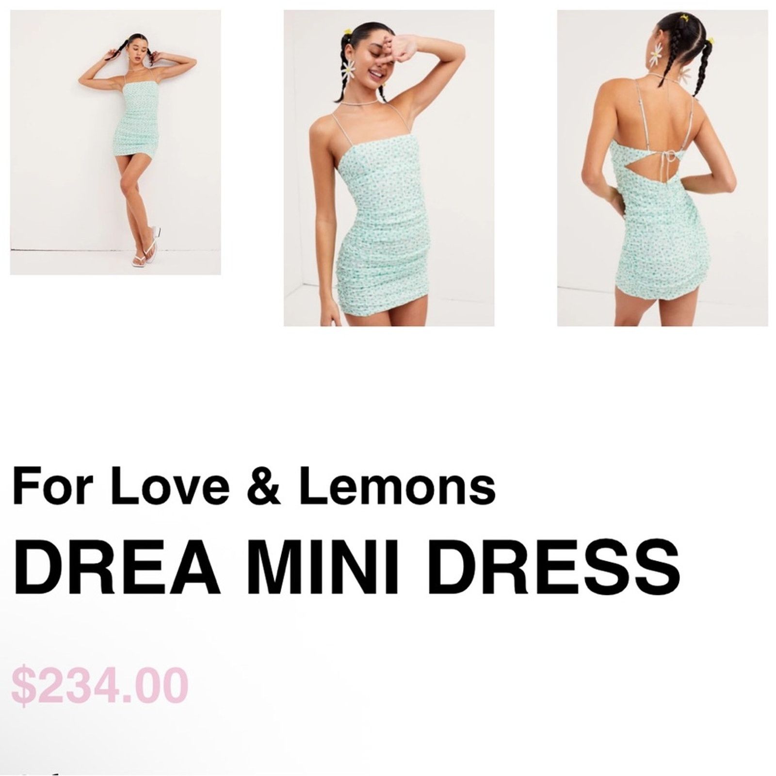 For Love & Lemons NWT For Love & Lemons $234 Green Ruched Mini Dress size M Size M / US 6-8 / IT 42-44 - 4 Thumbnail