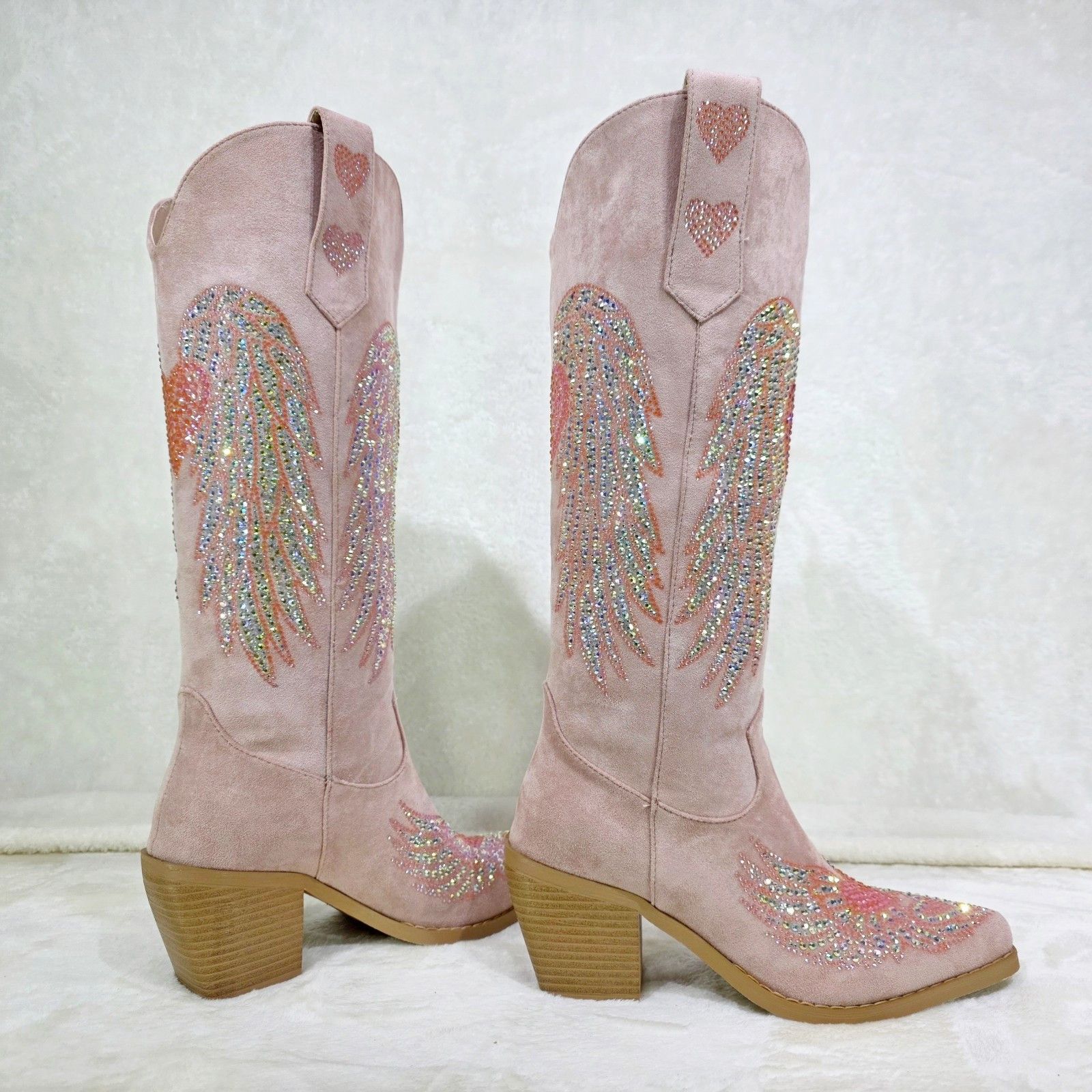 Other Angel Wings Dusty Pink Rhinestone Country Western Cowgirl K Size US 11 / IT 41 - 8 Thumbnail