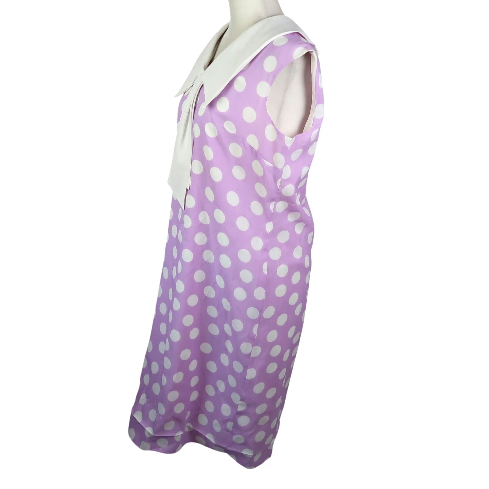 Vintage VINTAGE Fritzi Dress Polka Dot Collar Midi Silk Purple White 60s 70s Bohemian Retro Women M Sleeveless Size M / US 6-8 / IT 42-44 - 3 Thumbnail