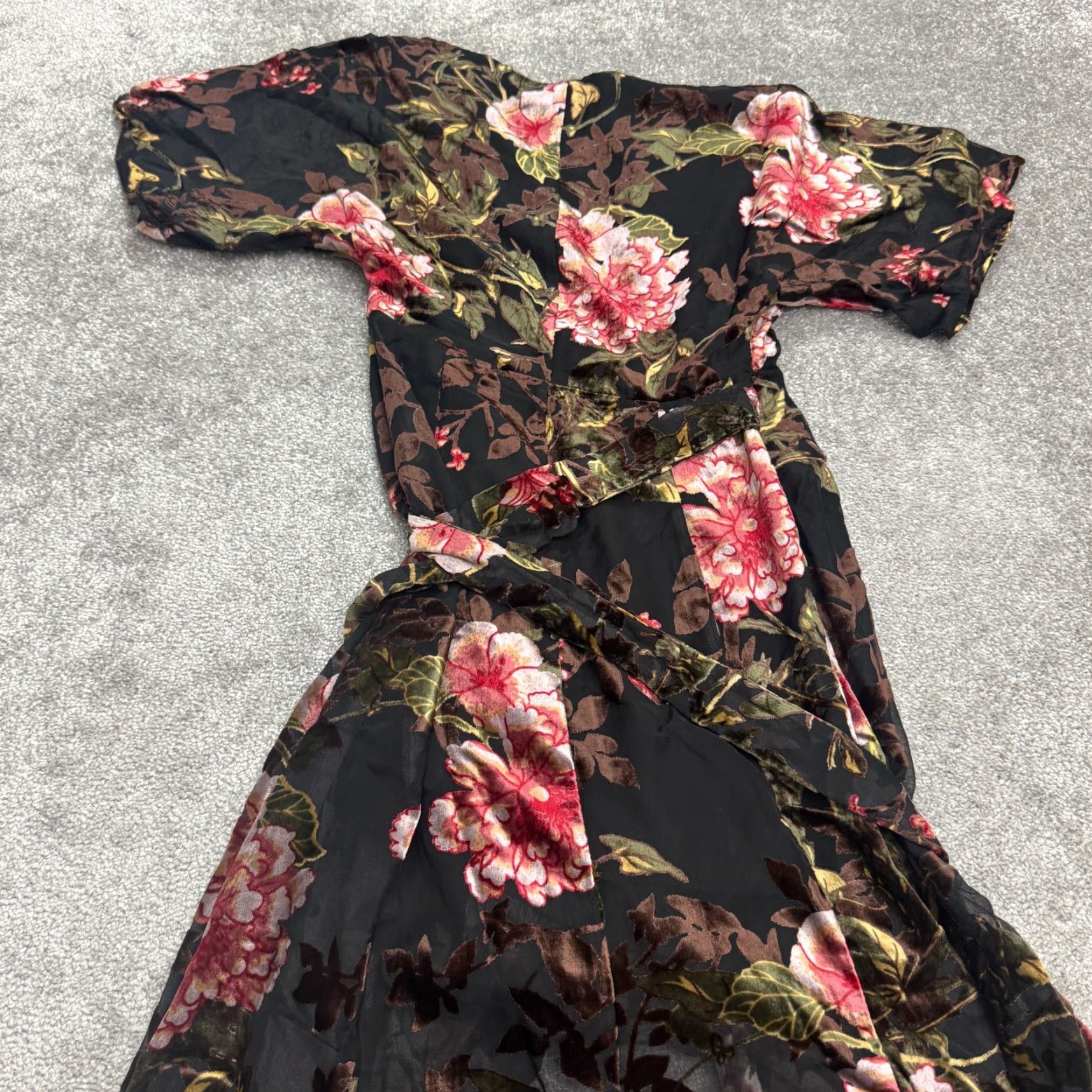 Velvet Hutch Floral Velvet Burnout Maxi Dress Women XS Multicolor V-Neck Tie Lightweight Casual Short Sleeve Party Bohemian Size XS / US 0-2 / IT 36-38 - 4 Thumbnail