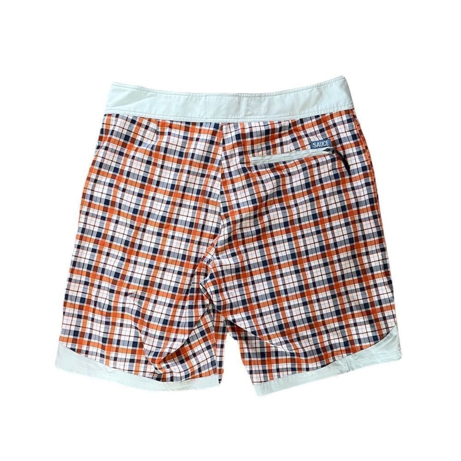 Other Sauce Mens Swim Board Shorts Trunks Blue Orange Plaid Size US 34 / EU 50 - 2 Thumbnail