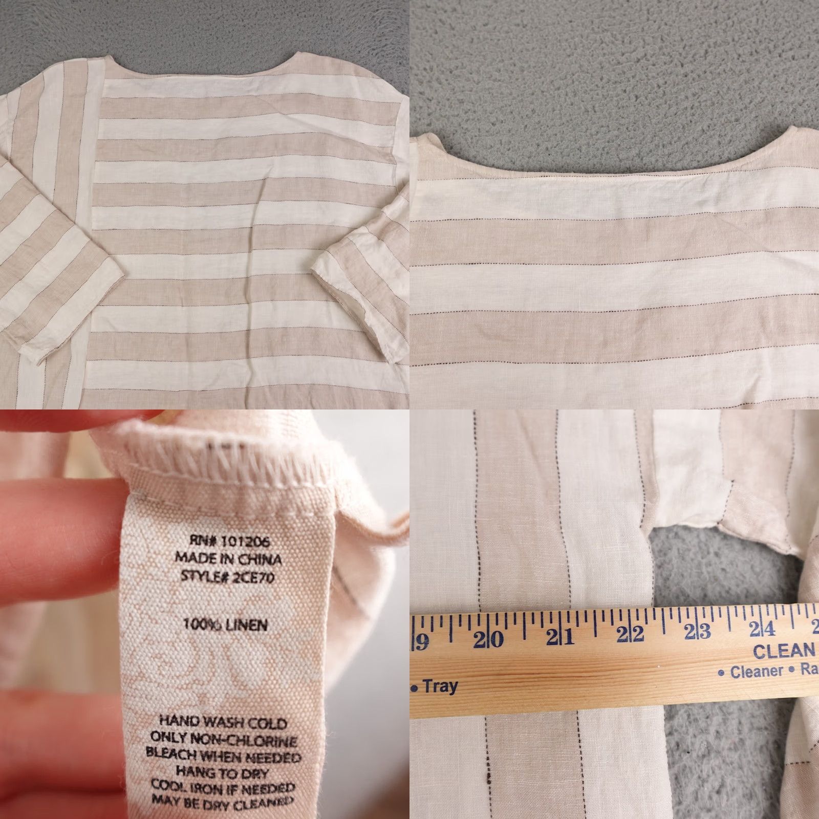 Soft Surroundings Soft Surroundings Shirt Womens Large White Striped 3/4 Sleeve Linen Blouse Size L / US 10 / IT 46 - 8 Thumbnail