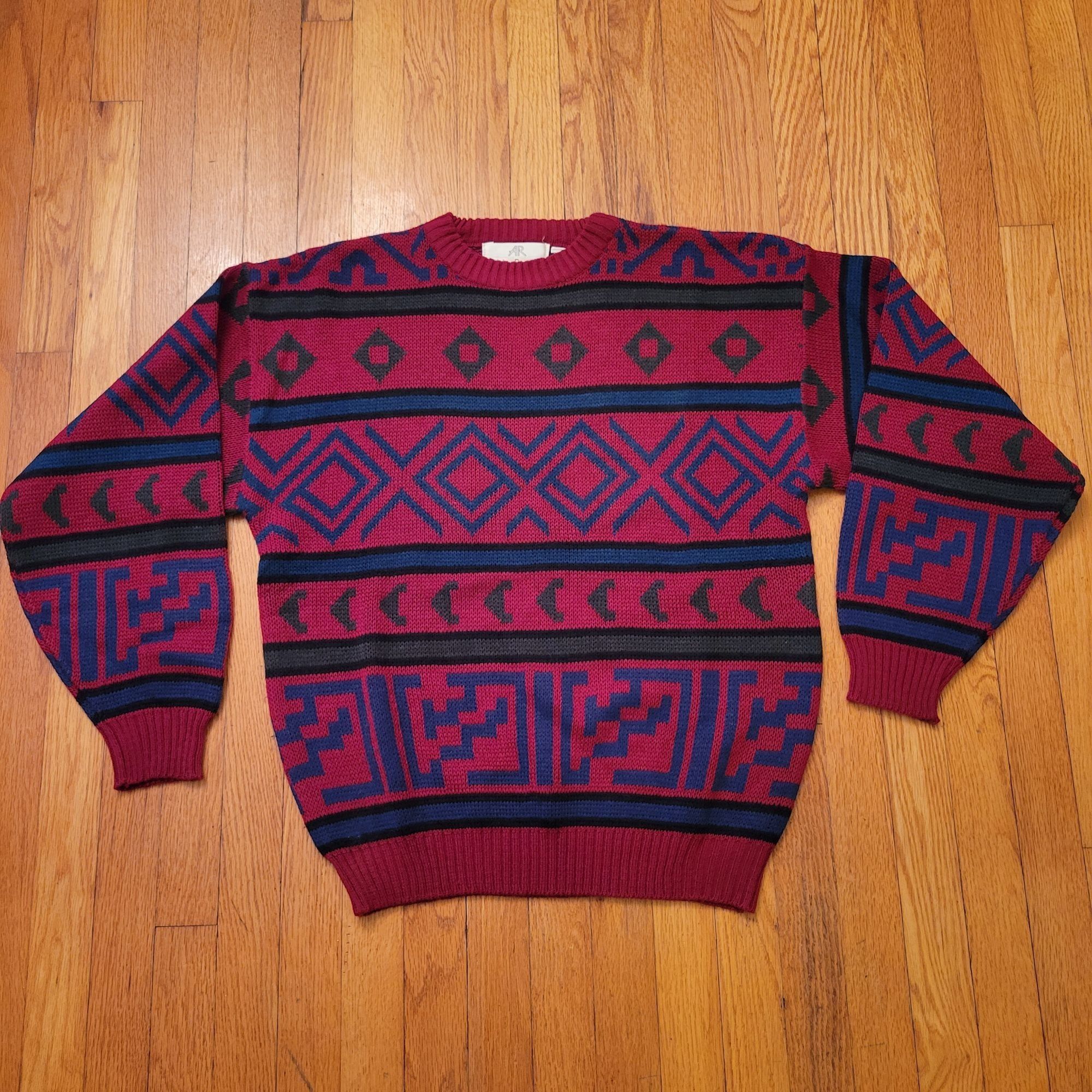 Vintage Vintage Aldo Renaldi Chunky Knit Oversized Sweater Red Blue Size US L / EU 52-54 / 3 - 1 Thumbnail
