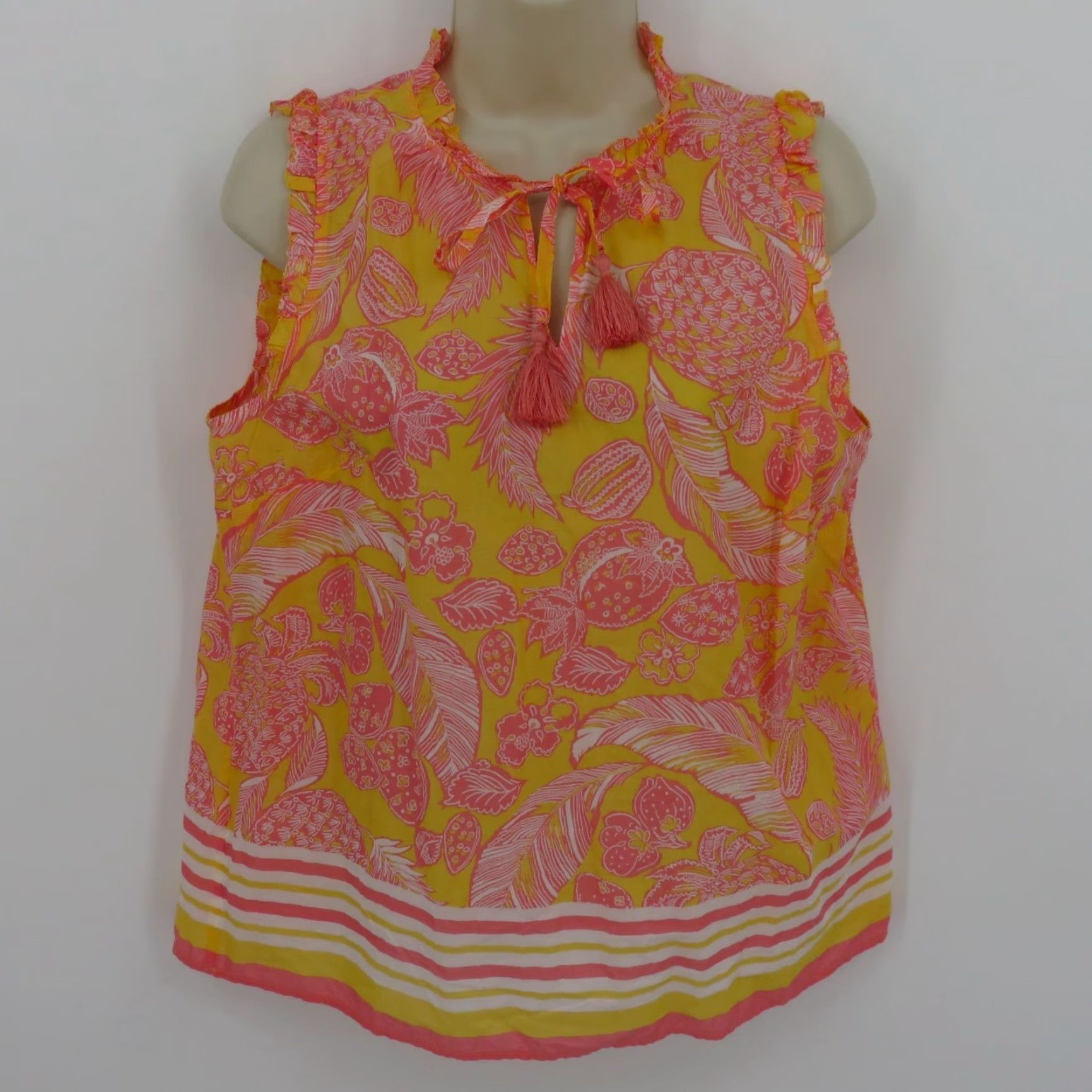 Talbots Talbots Women Medium Petite MP Pink Orange Tropical Fruit Leaf Blouse Shirt NEW Size M / US 6-8 / IT 42-44 - 7 Thumbnail