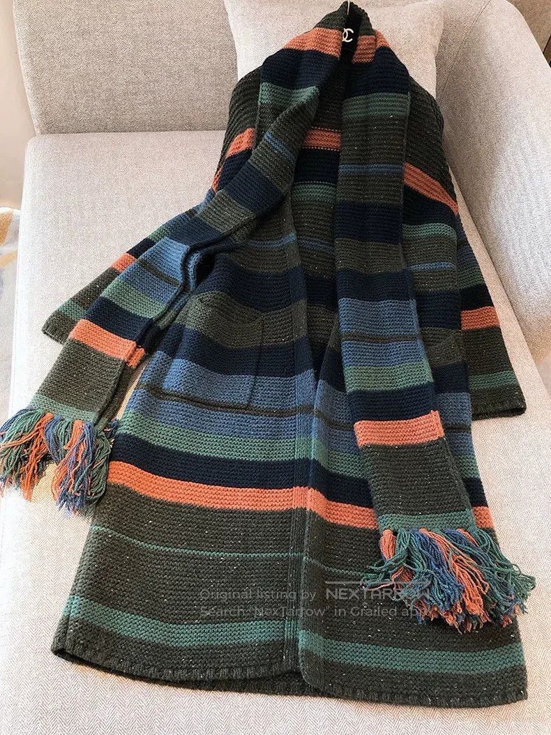 Loro Piana Loro Piana Colorful wide stripe long knitted coat with sca Size S / US 4 / IT 40 - 2 Thumbnail