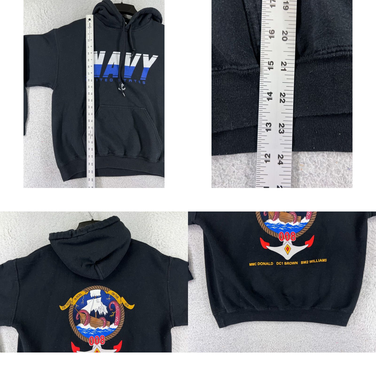 Gildan US Navy Hoodie Mens M Black Pocket Cotton Blend Jersey Fabric 008 Shirt Size US M / EU 48-50 / 2 - 9 Thumbnail