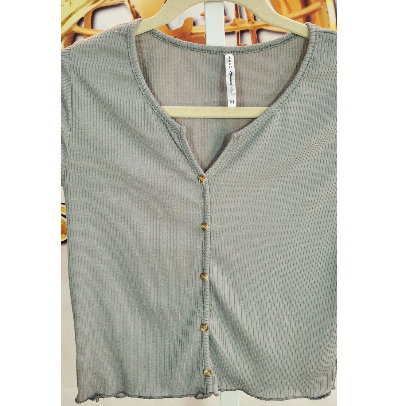 Other Gray Ribbed Button Front Crop Top Medium Size M / US 6-8 / IT 42-44 - 4 Thumbnail