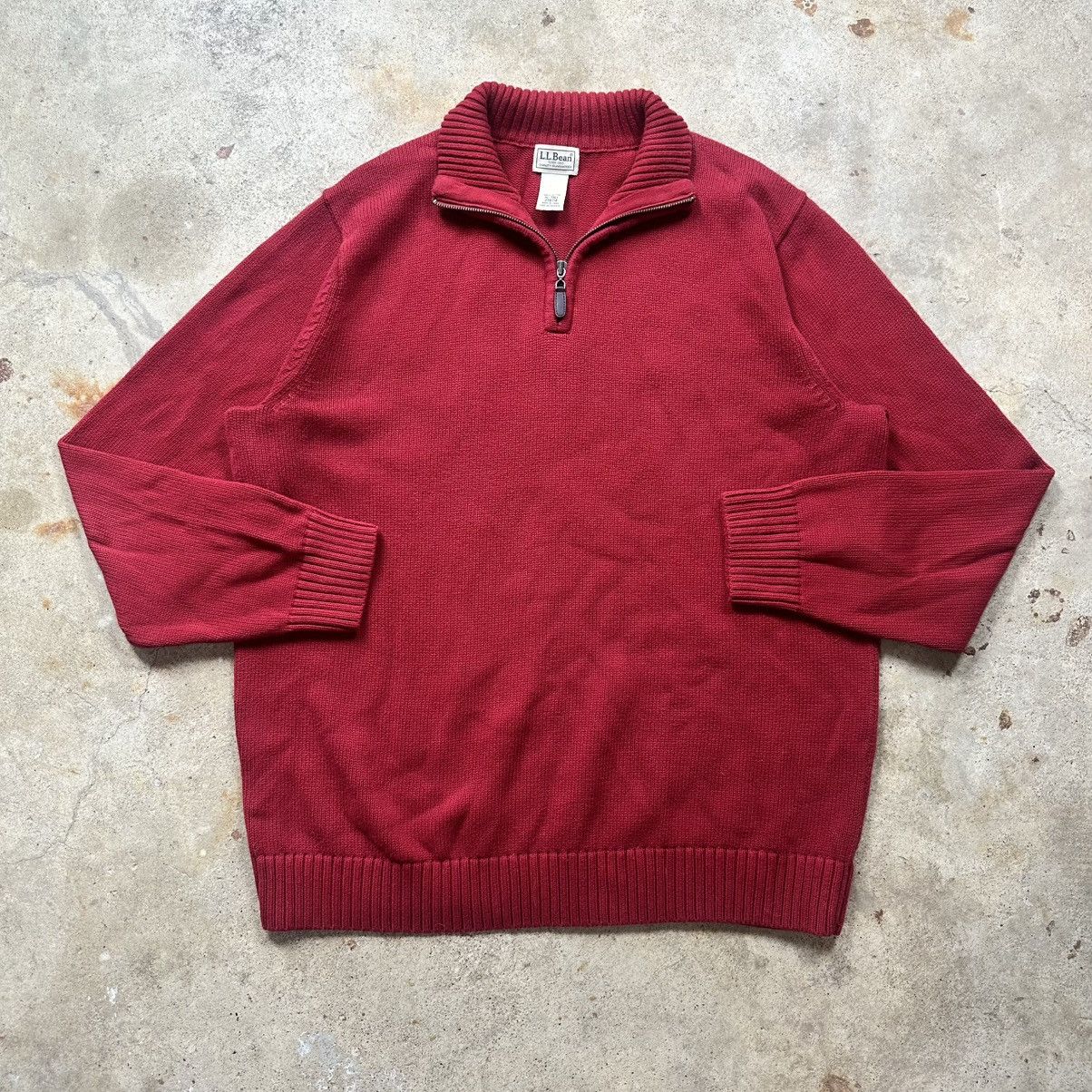 L.L. Bean VTG Red L.L. Bean Cotton Knit Quarter 1/4 Zip Sweater Size US XL / EU 56 / 4 - 1 Thumbnail