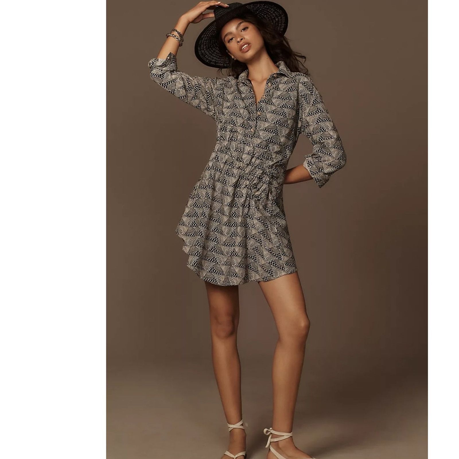 Anthropologie NWT Long-Sleeve Collared Mini Dress $148 Medium Petite Ivory Size M / US 6-8 / IT 42-44 - 1 Thumbnail