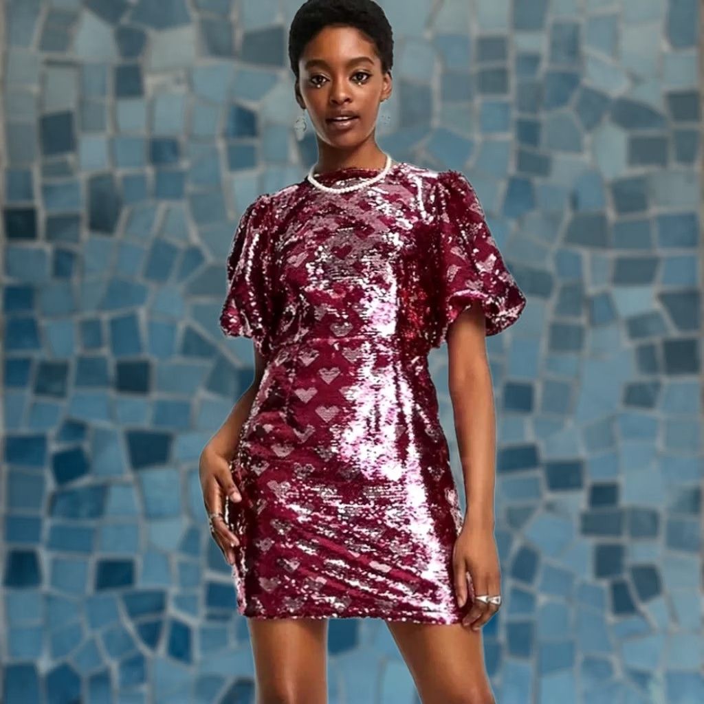Vintage Sister Jane Nebula Mini Dress All Over Pink Sequin Hearts Women's XS NWT Size XS / US 0-2 / IT 36-38 - 1 Thumbnail