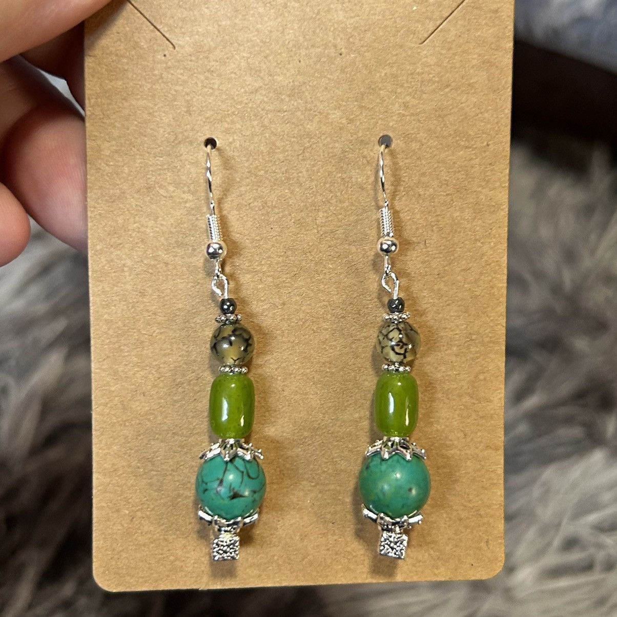 Handmade Handcrafted genuine dyed howlite dragon vein earrings Size ONE SIZE - 2 Thumbnail