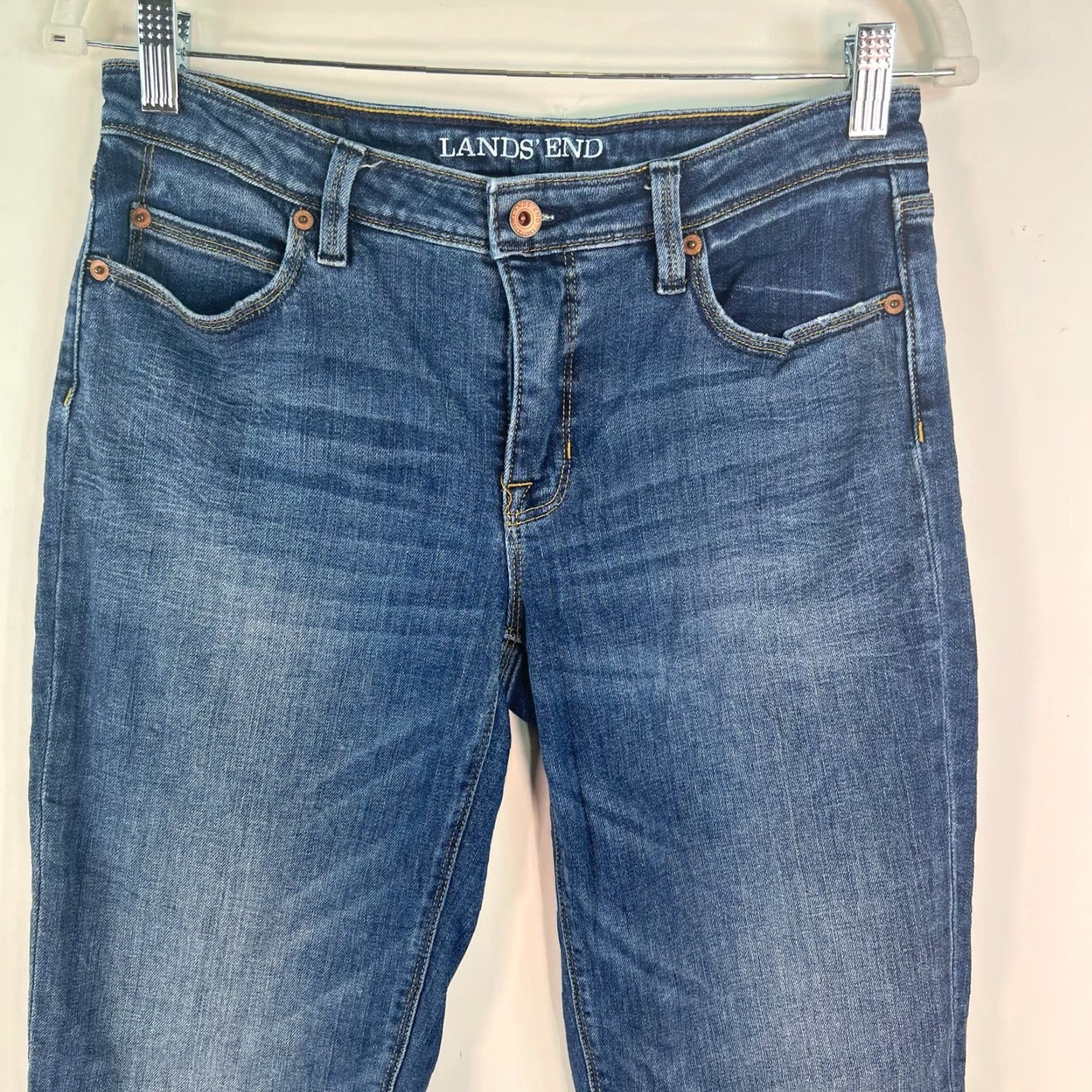 Lands' End Lands' End Womens Low Rise Denim Jeans Size 6 30x27 Blue 5-Pocket Design Zip Closure Straight Cuffed 27 in Cotton Blend Regular Size 28" / US 6 / IT 42 - 2 Thumbnail