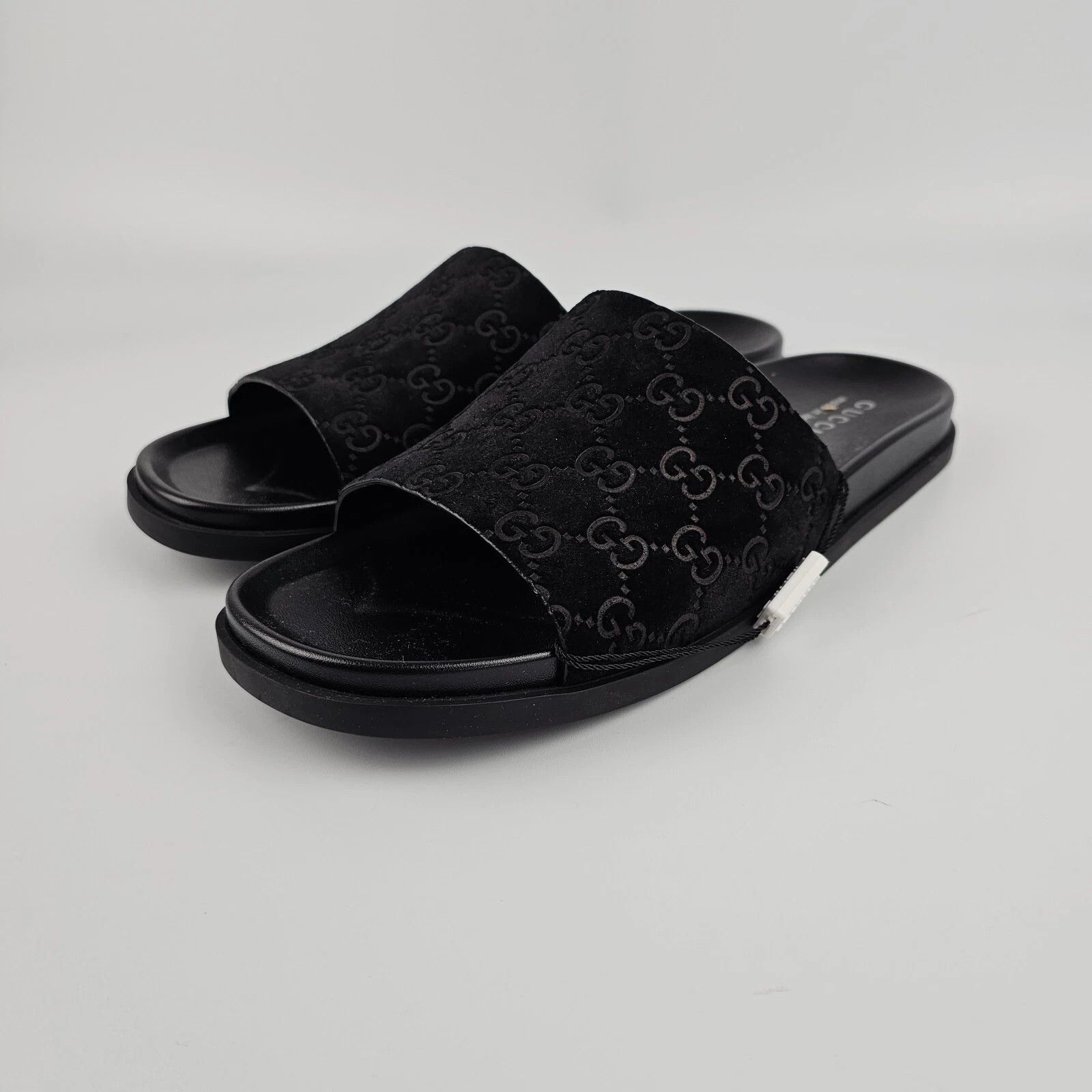 GUCCI Men's Black GG Suede Slide Sandals New & Authentic