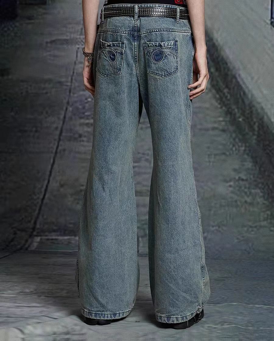 Japanese Brand × Jean Vintage embroidered washed distressed wide-leg jeans Size US 32 / EU 48 - 3 Thumbnail