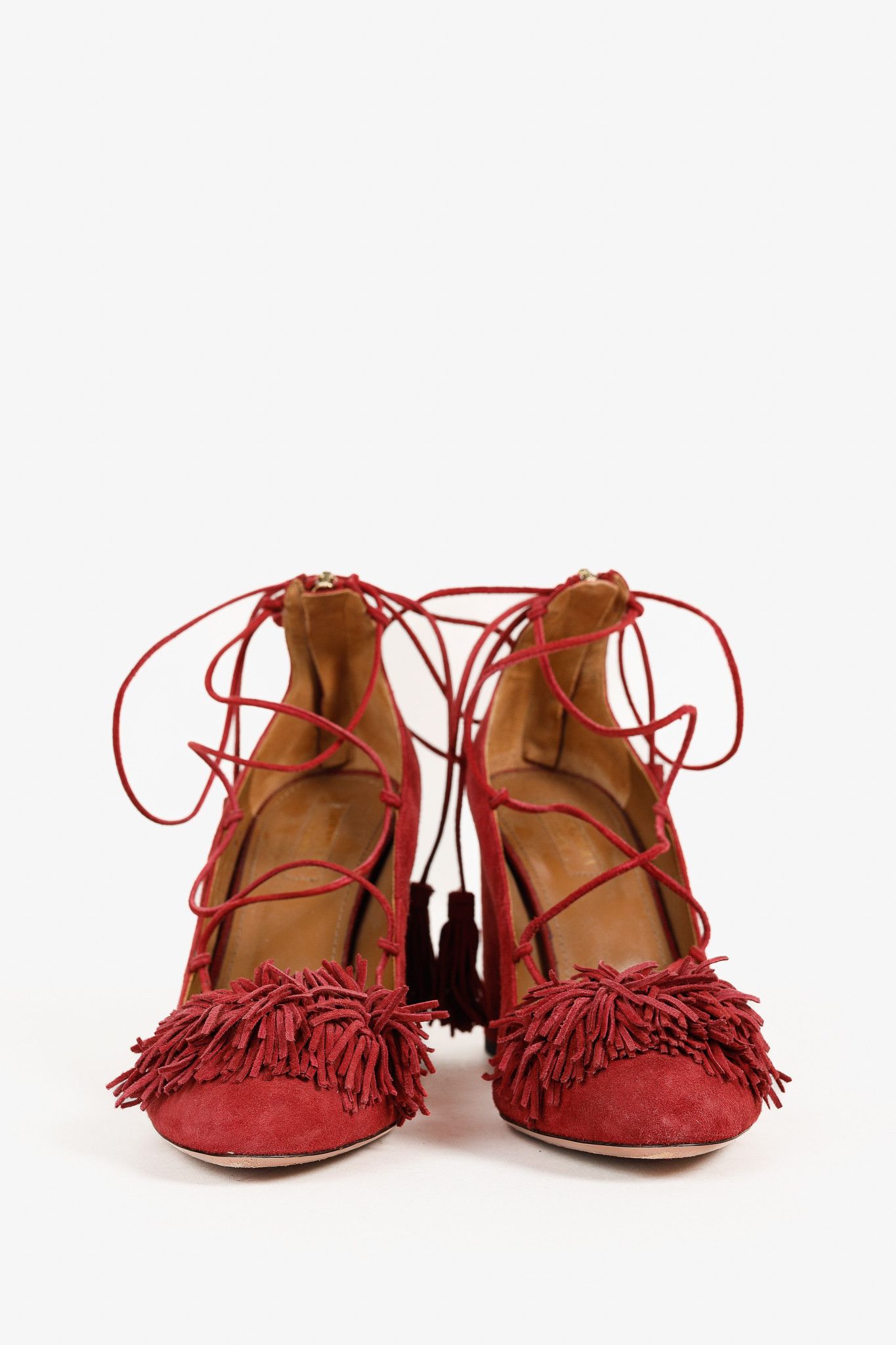 Aquazzura Aquazzura Wild Thing Fringe Lace-Up Block-Heel Pumps Size US 8.5 / IT 38.5 - 2 Thumbnail
