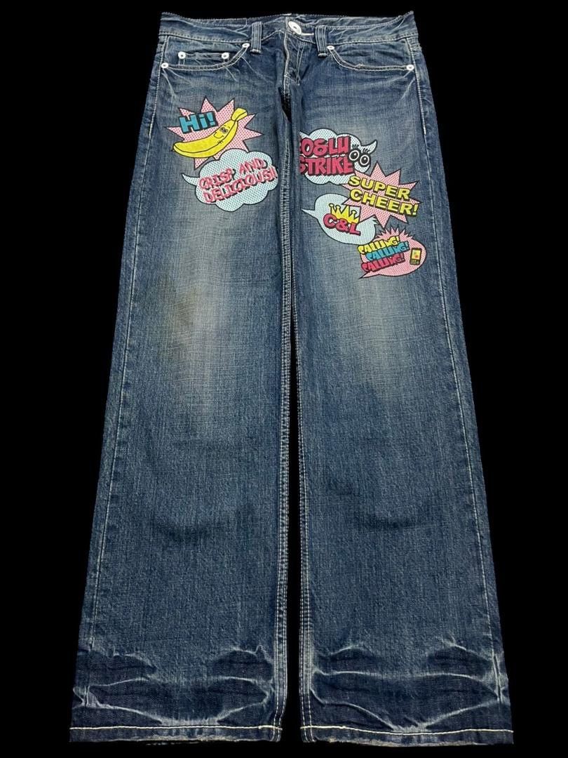 Japanese Brand 💥Sick💥Vintage Co&Lu Mudwash Super Cheere Print Denim Jeans Size US 31 - 1 Thumbnail