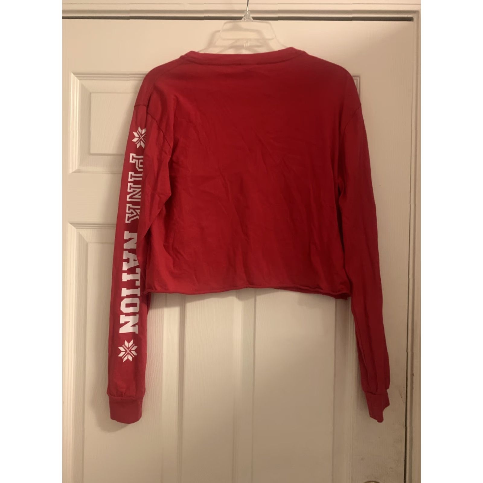 Victoria's Secret Victoria's Secret Women's Top Large Cropped Tee PINK NATION Christmas Red Size L / US 10 / IT 46 - 3 Thumbnail