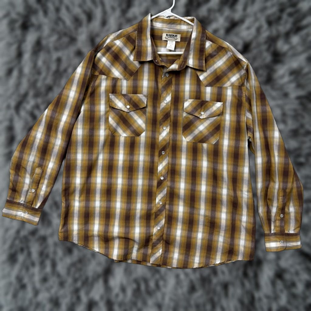 Haband Haband Western Shirt XL Brown Plaid Pearl Snap Cowboy Workwear Ranch Dadcore Shirt Mens XL Brown Plaid Workwear Western Snap Front Button-Up Casual Size US XL / EU 56 / 4 - 1 Thumbnail