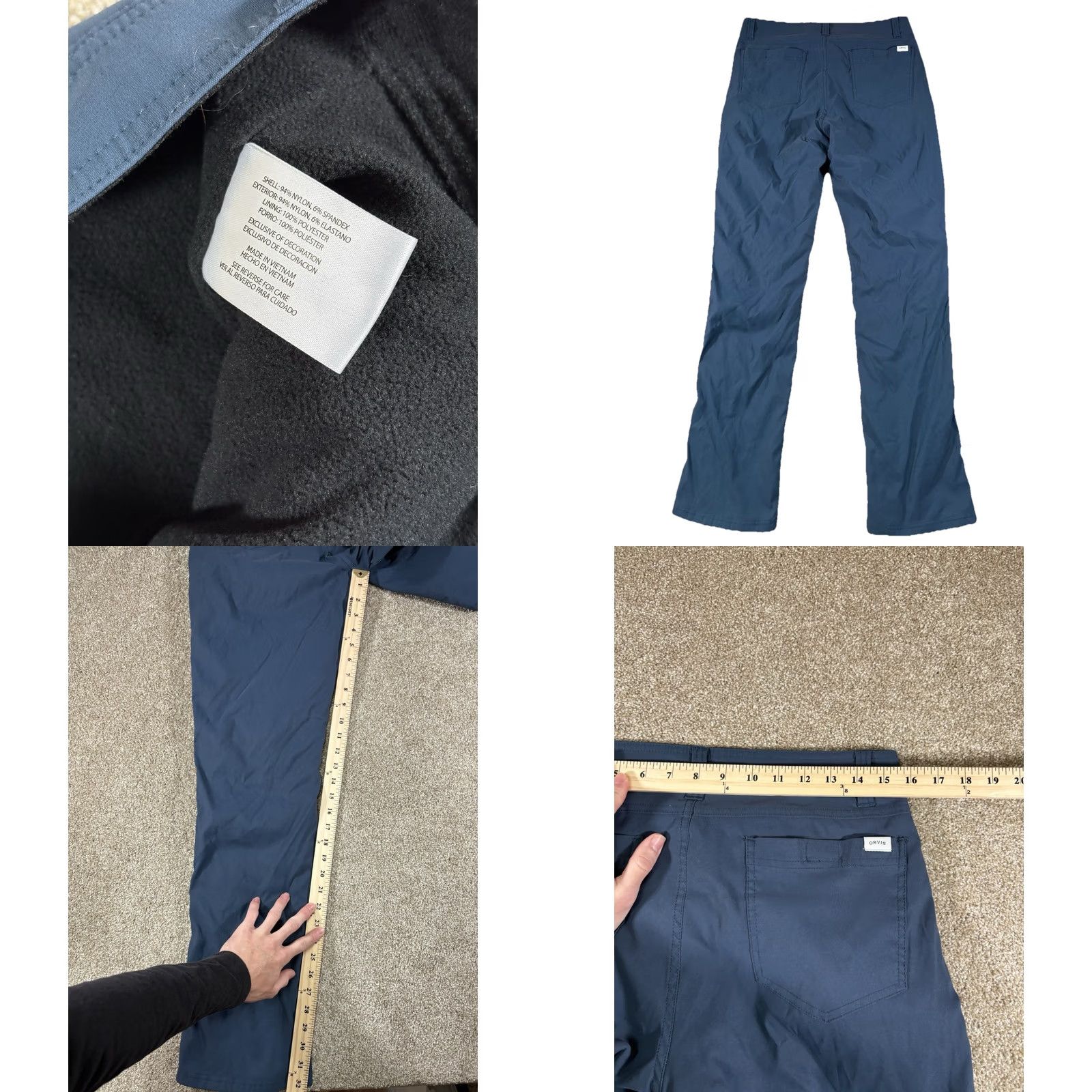 Orvis Orvis Pants Mens 30x32 (Tag 30x34) Navy Blue Fleece Lined Straight Leg Stretch Size US 30 / EU 46 - 8 Thumbnail