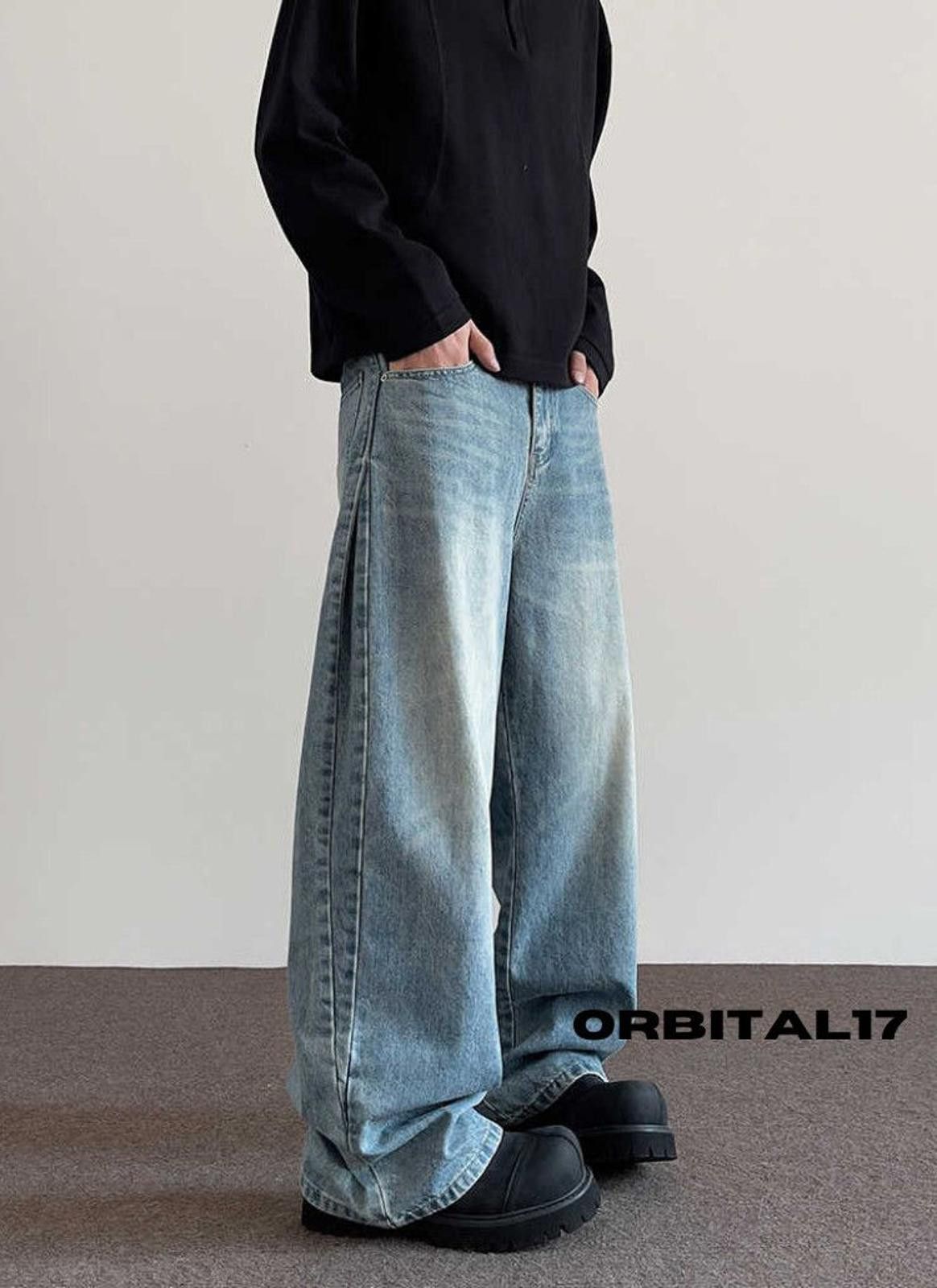 Blue Baggy Wide Leg Denim Jeans