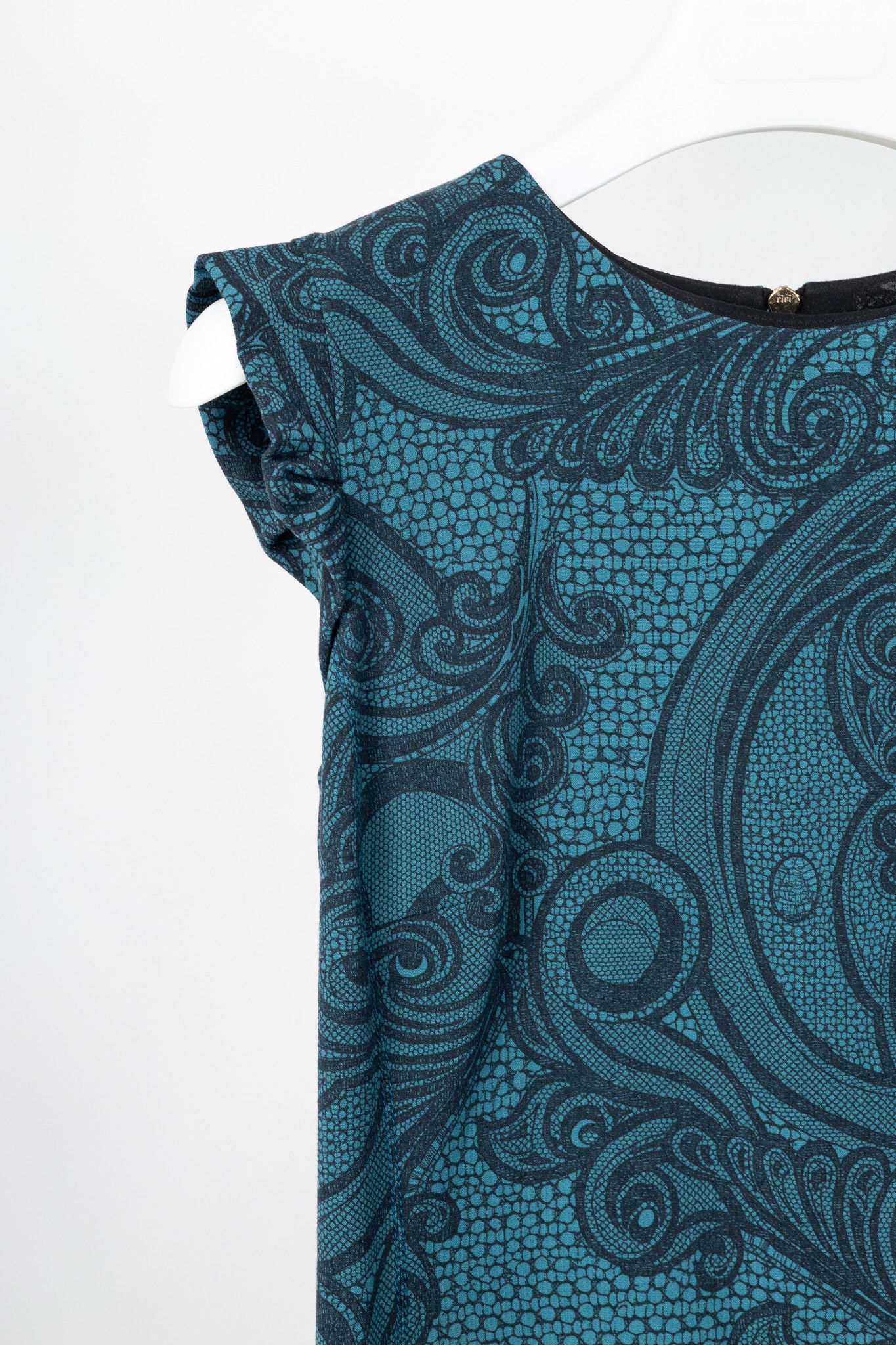 Emilio Pucci Emilio Pucci PF12 Petrol Wool-Blend Lace-Printed Crepe Dress Size XL / US 12-14 / IT 48-50 - 4 Thumbnail