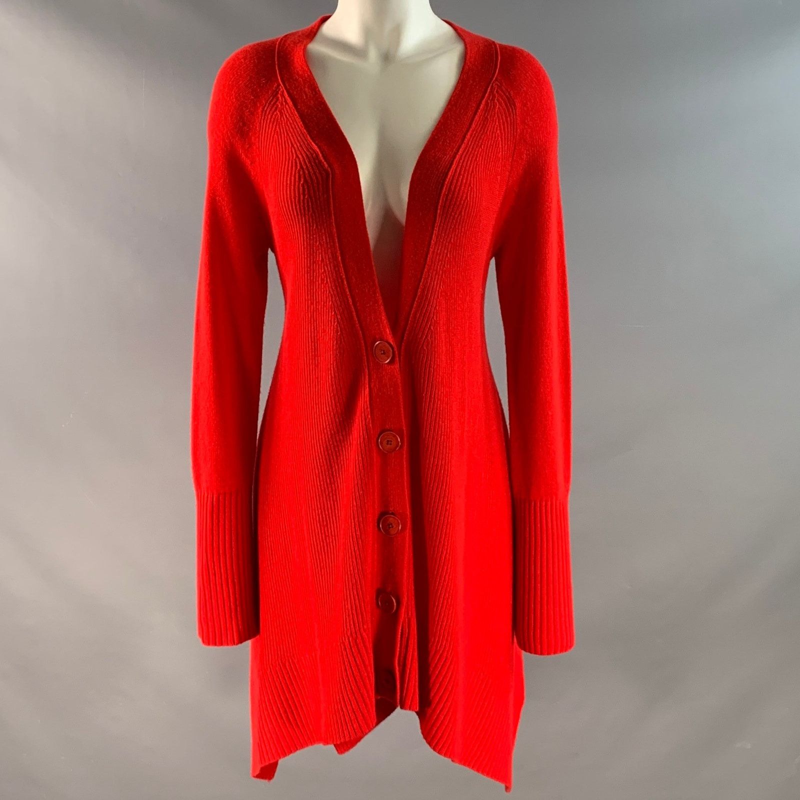 Donna Karan DONNA KARAN Size S Red Merino Wool Cashmere Long Cardigan Size S / US 4 / IT 40 - 1 Thumbnail
