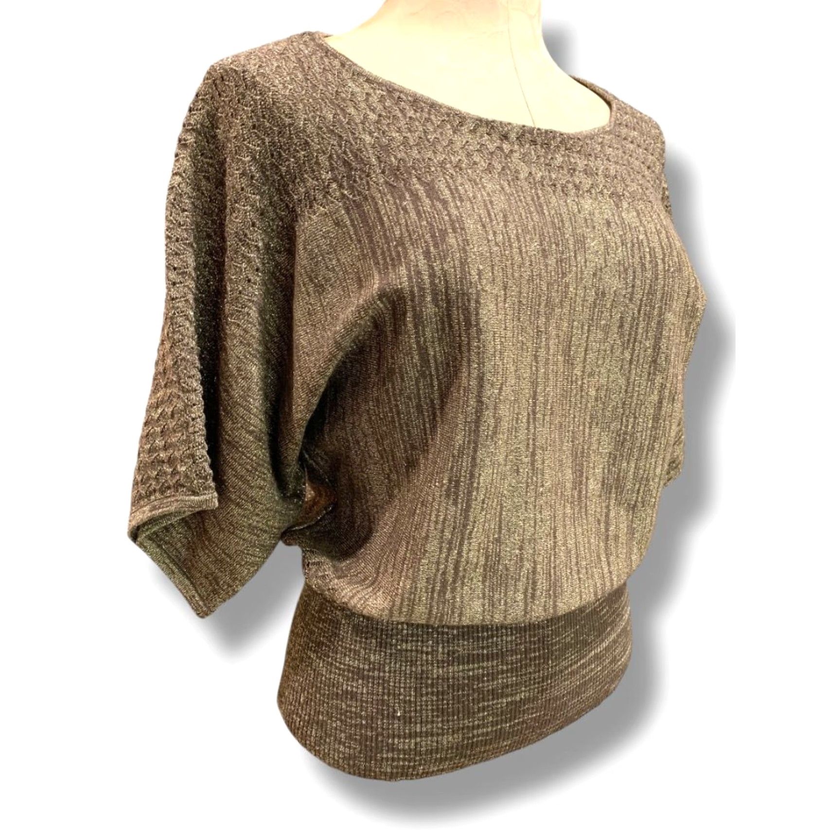 Vintage VINTAGE United States Sweaters Pullover Womens Size M Metallic Sparkle Banded Waist Brown 64% rayon 28% polyester 8% metallic Womens 60s? Size M / US 6-8 / IT 42-44 - 2 Thumbnail