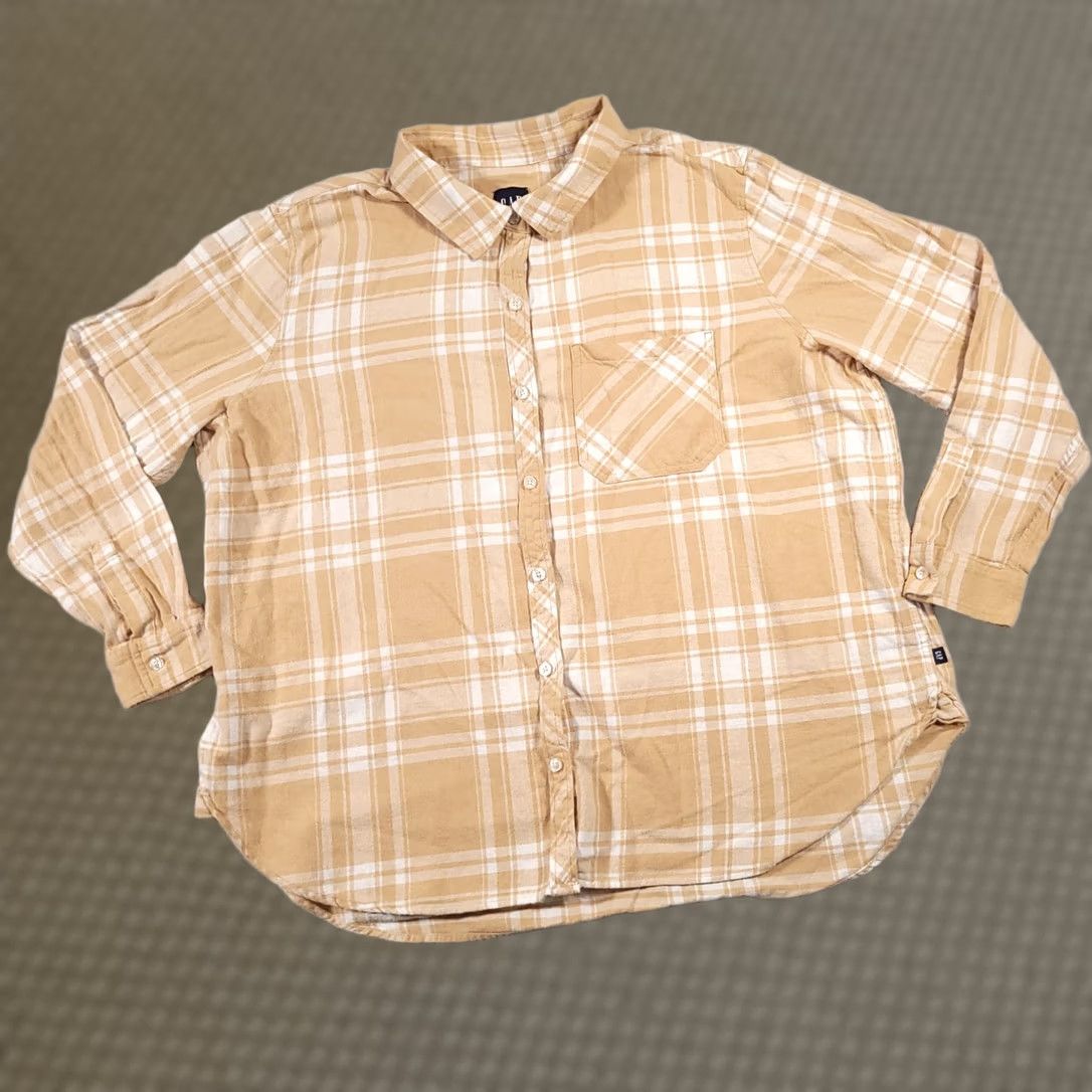 Gap Gap Flannel Button Up Shirt Women's XXL Yellow Plaid Collared Pocket Casual Blouse Shirt Men/Women? Size XXL / US 16-18 / IT 52-54 - 1 Thumbnail